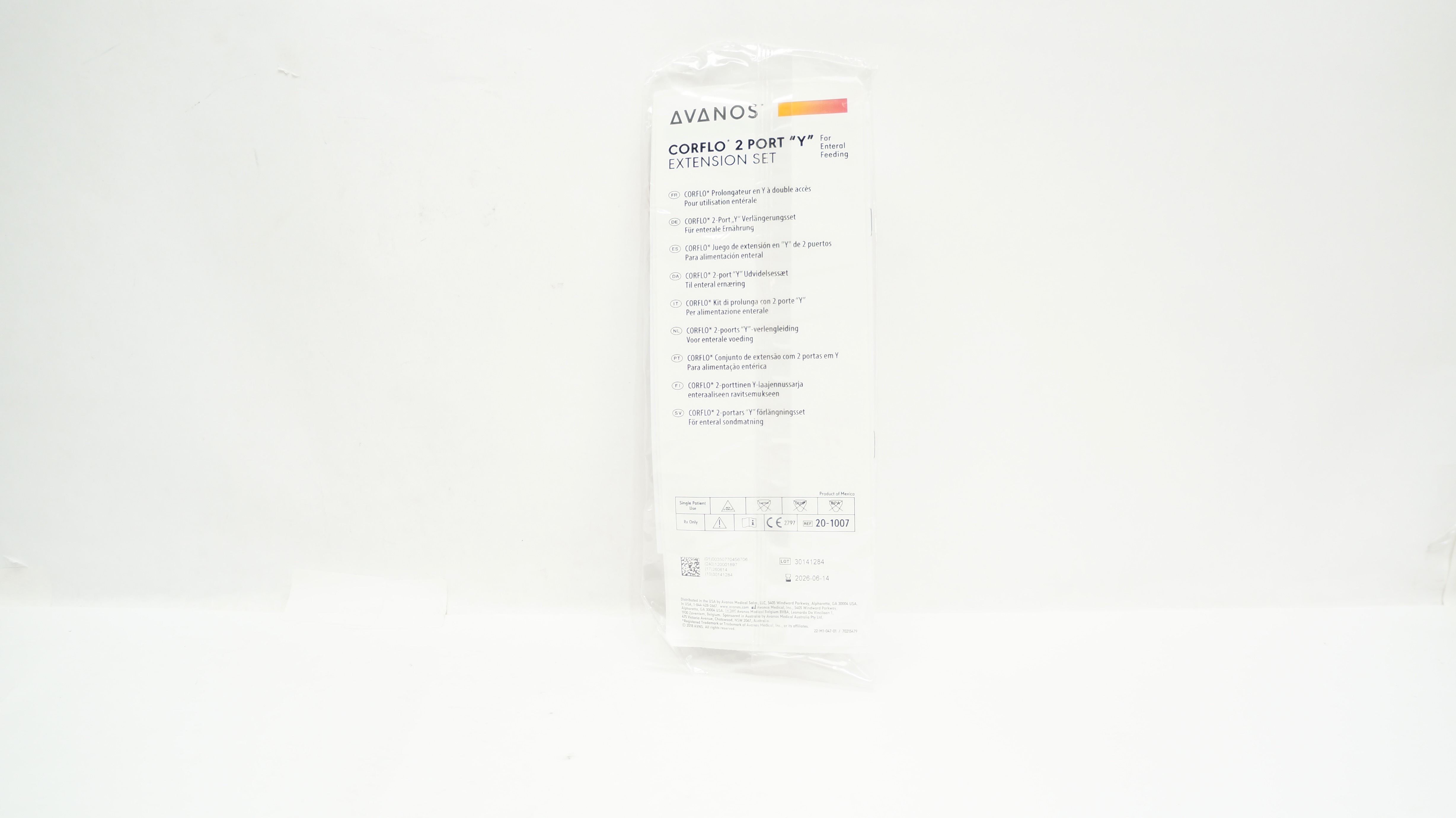 Avanos 20-1007 Corflo 2 Port "Y" Extension Set For Enteral Feeding