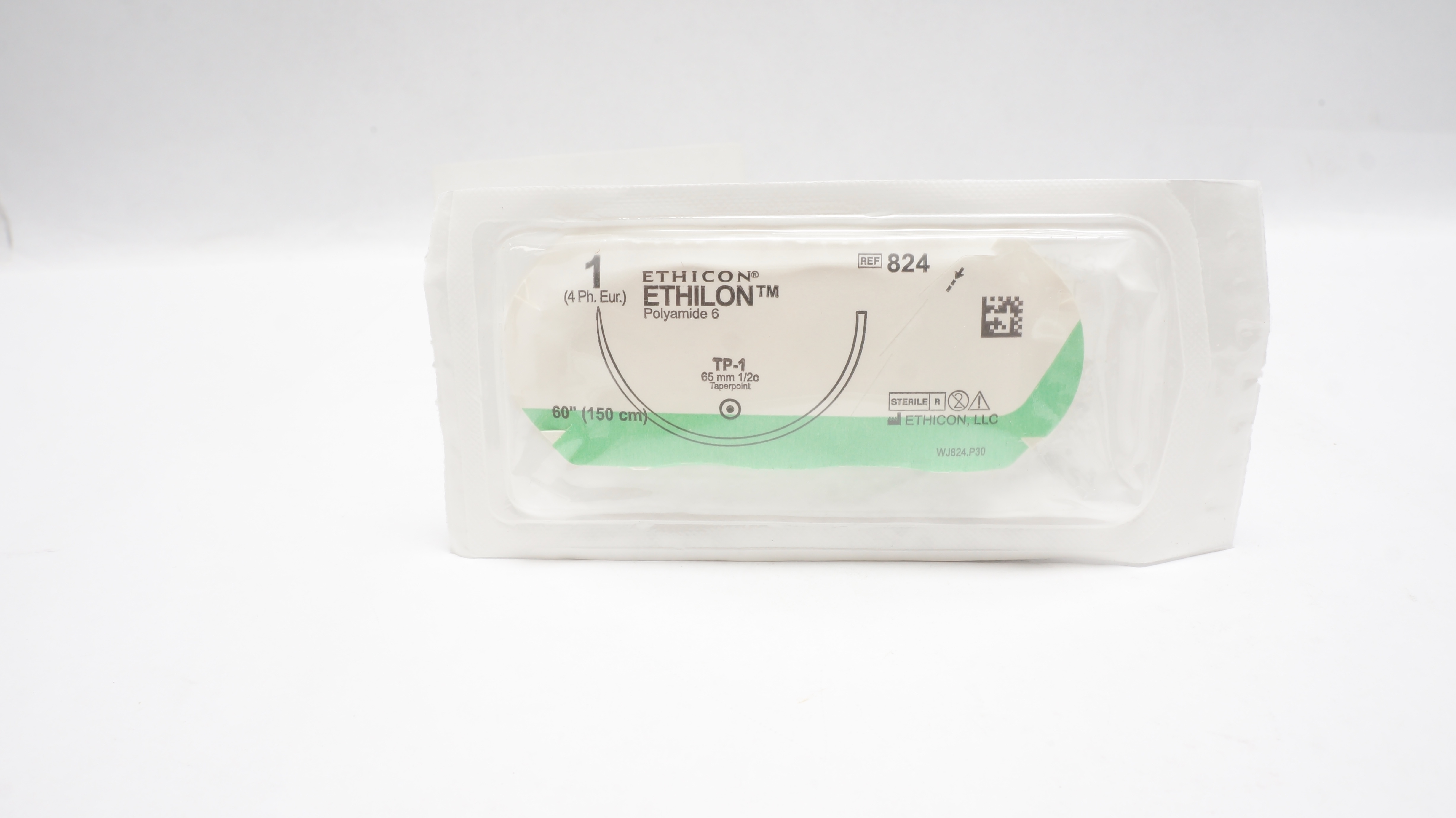 Ethicon 824 1 Ethilon Nylon, Black Monofilament, TP-1 65mm 1/2c Taper, 60in