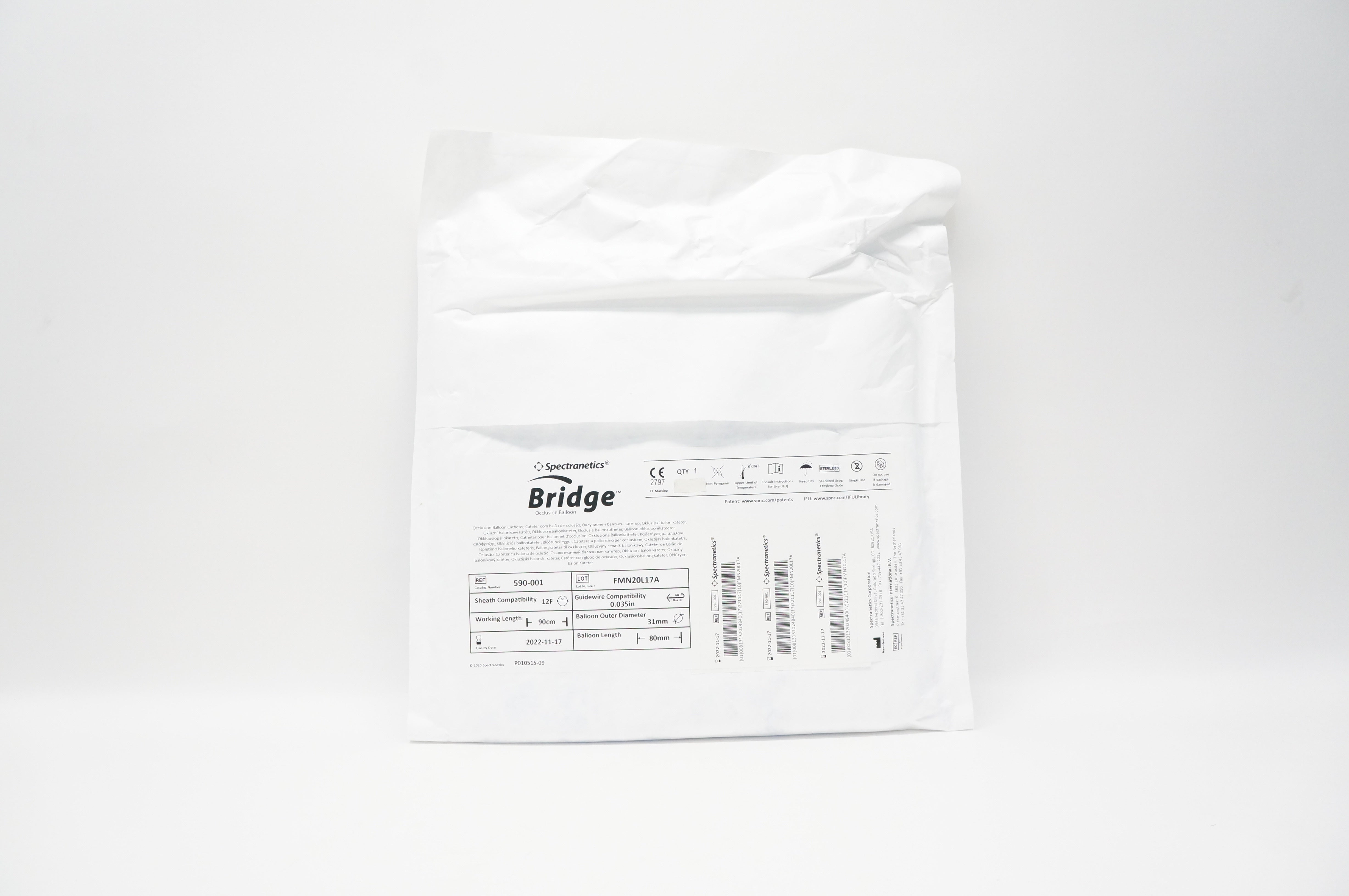 Spectranetics 590-001 Bridge Occlusion Balloon 12F x 0.035inch x 90cm