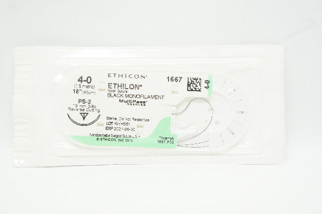 Ethicon 1667 4-0 Ethilon Nylon Stre PS-2 19mm 3/8c Reverse Cutting, 18 inch (x)