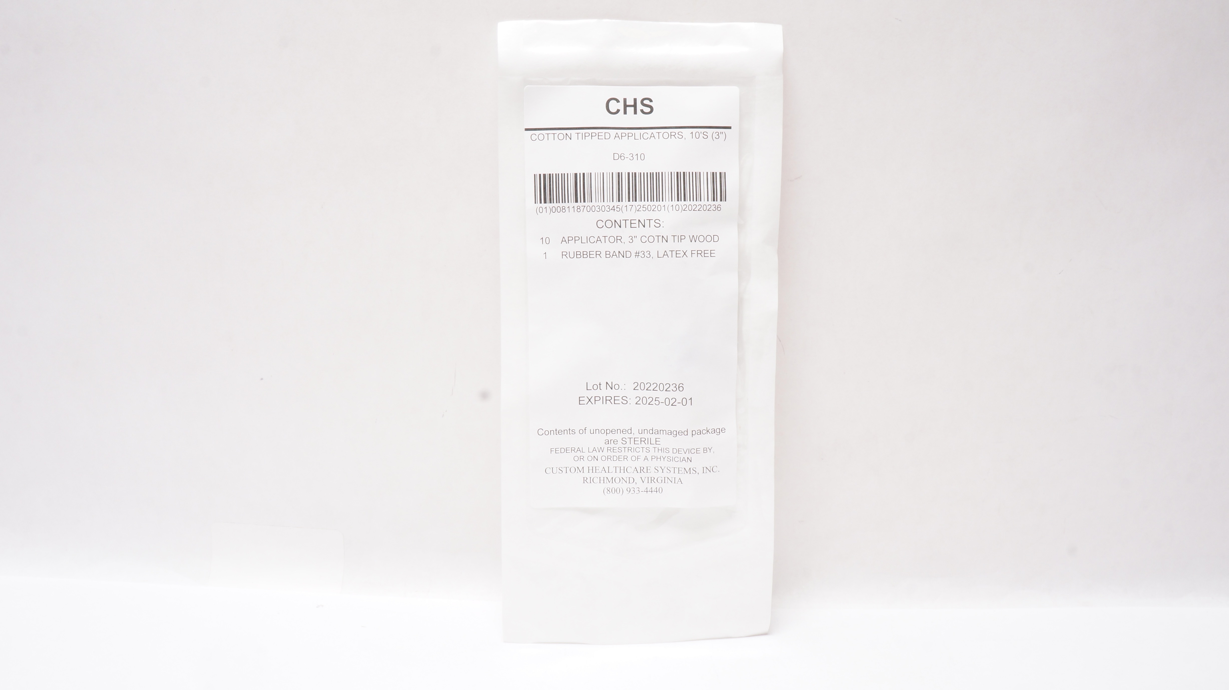 CHS D6-310 Cotton Tipped Applicators 3inch - Pack of 10
