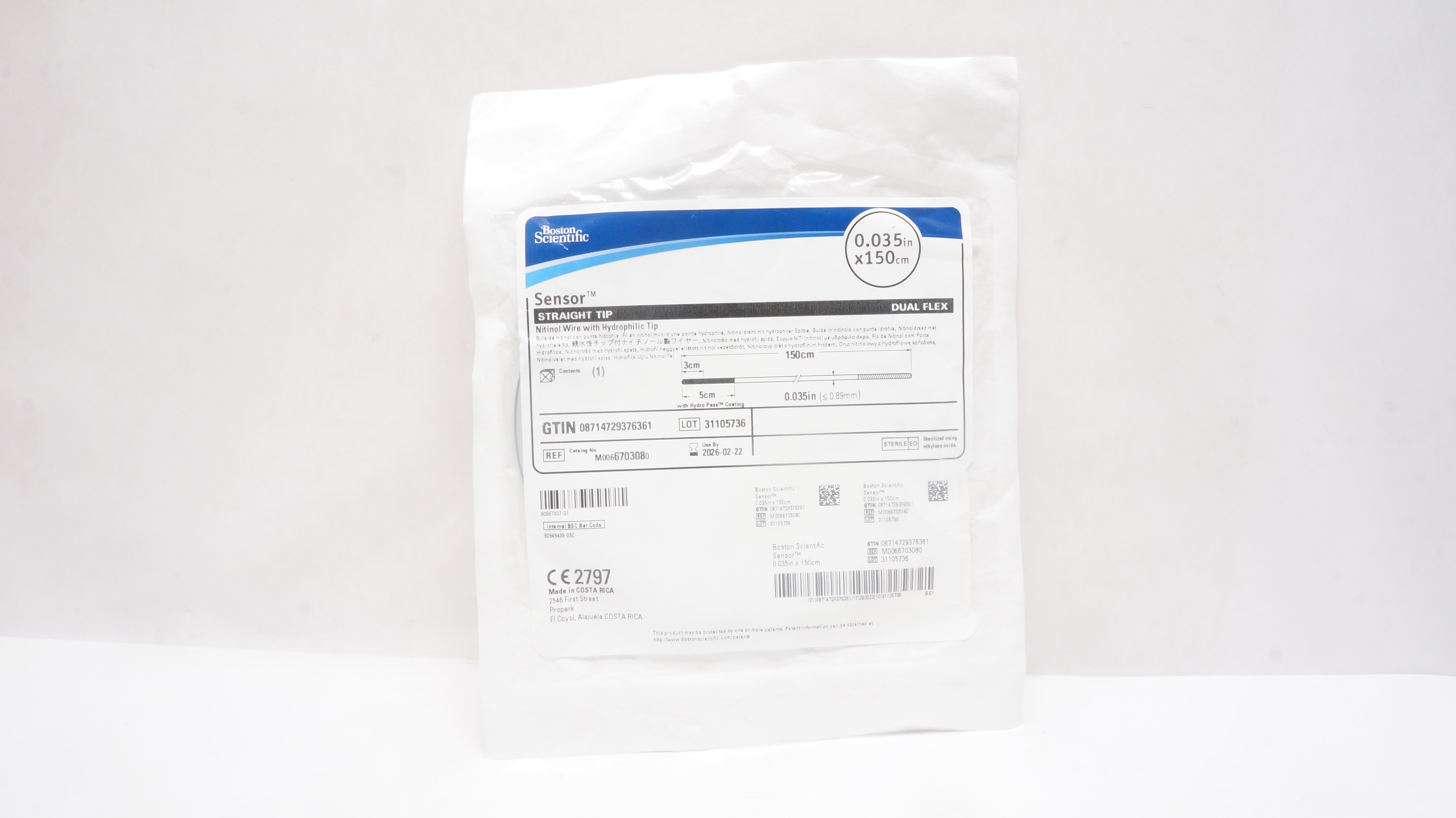 Boston Scientific M0066703080 Sensor Nitinol Wire Straight Tip 0.035inch x 150cm