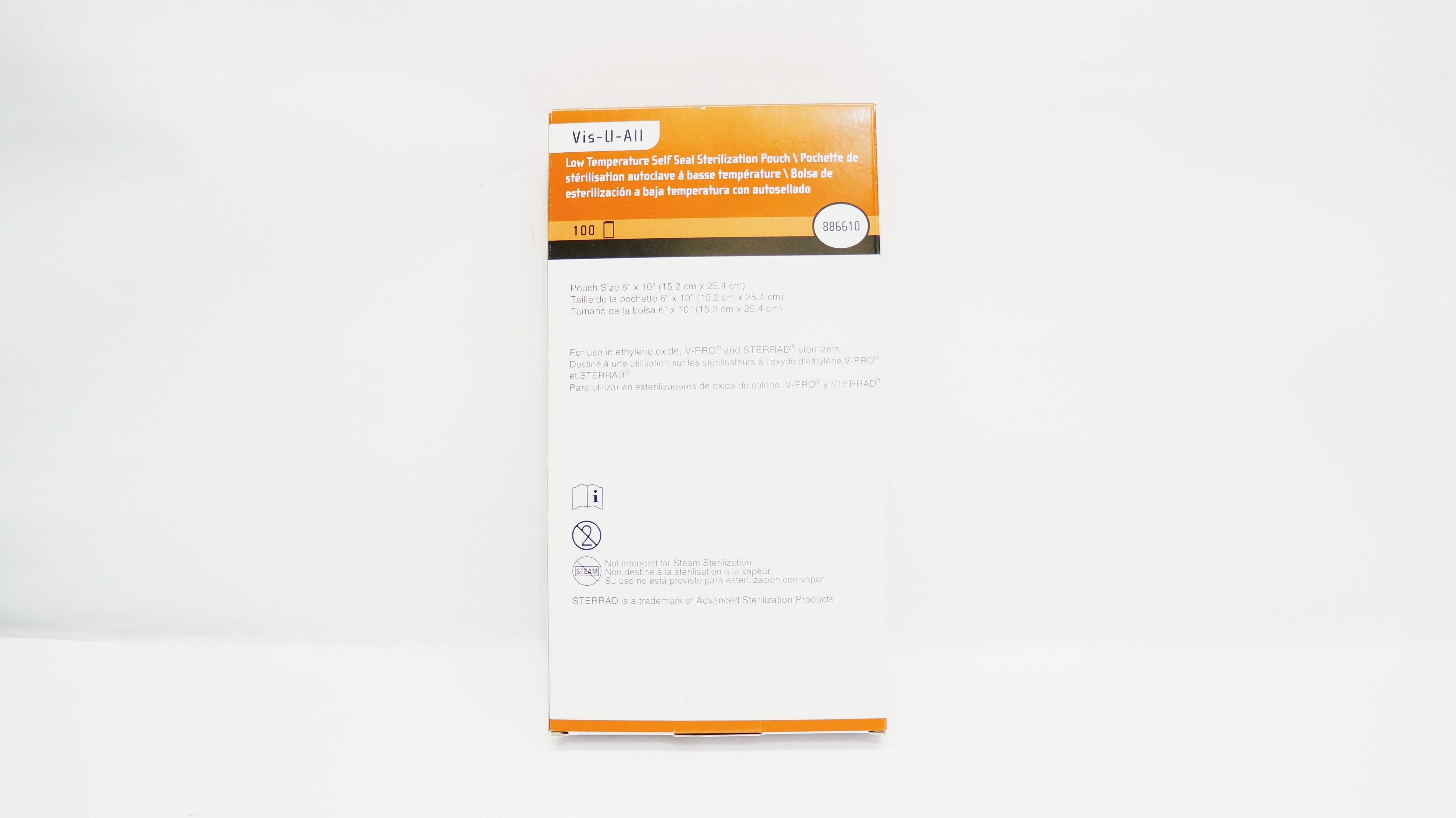 Steris 886610 Vis-U-All Low Temp 6inch x 10inch Self Seal Pouch - Box of 100