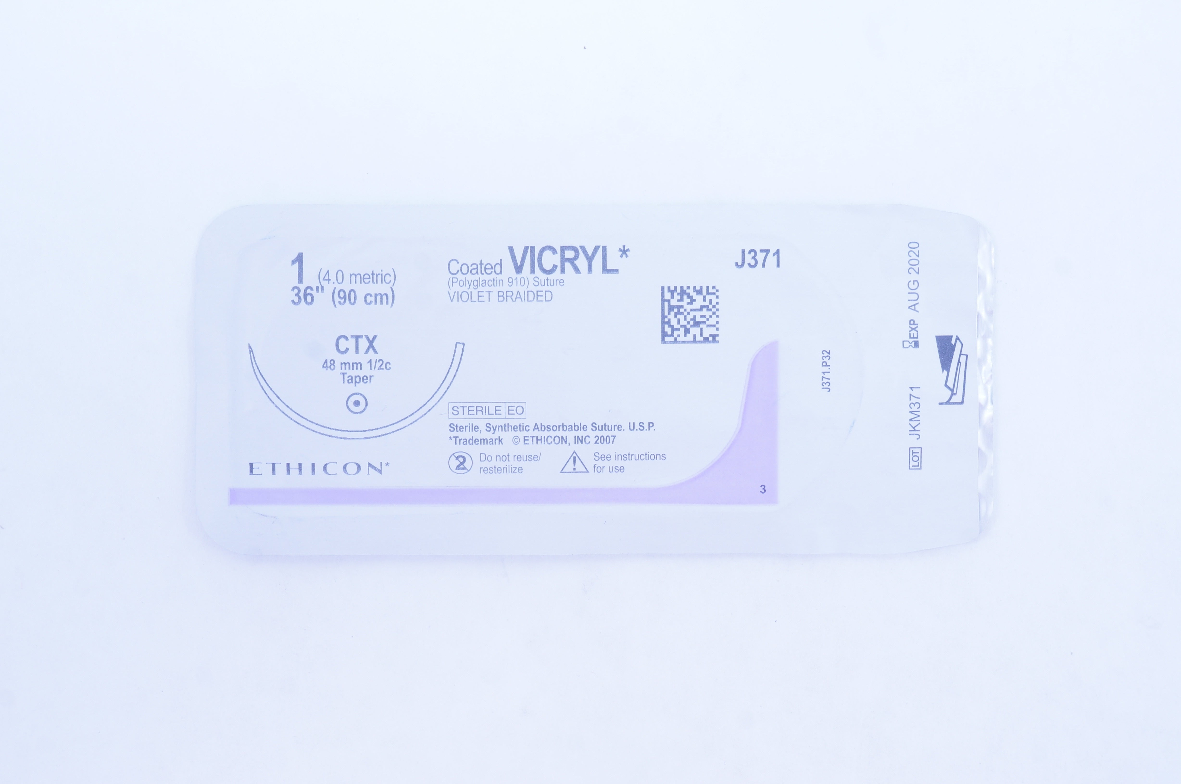 Ethicon J371 1 Coated VICRYL CTX 48mm 1/2c Taper, 36inch (x)