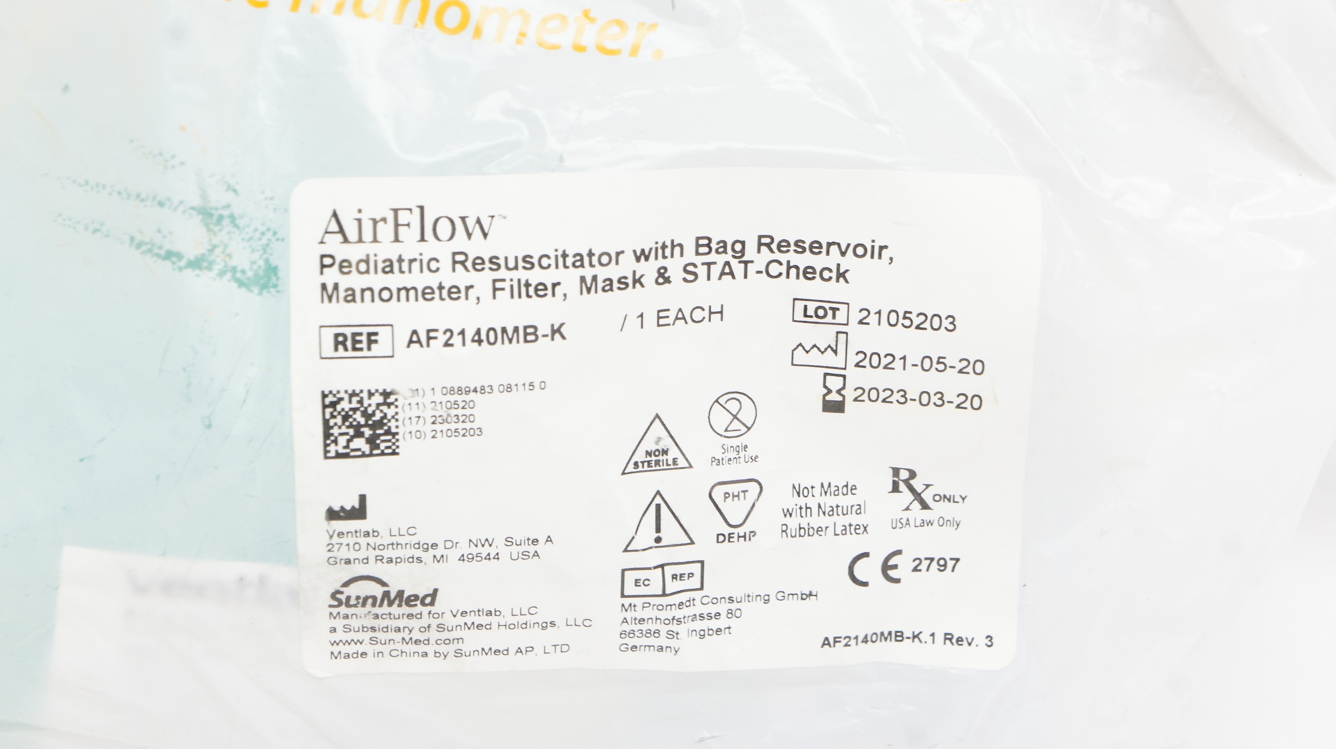 SunMed AF2140MB-K AirFlow Pediatric Manual Resuscitator (x)