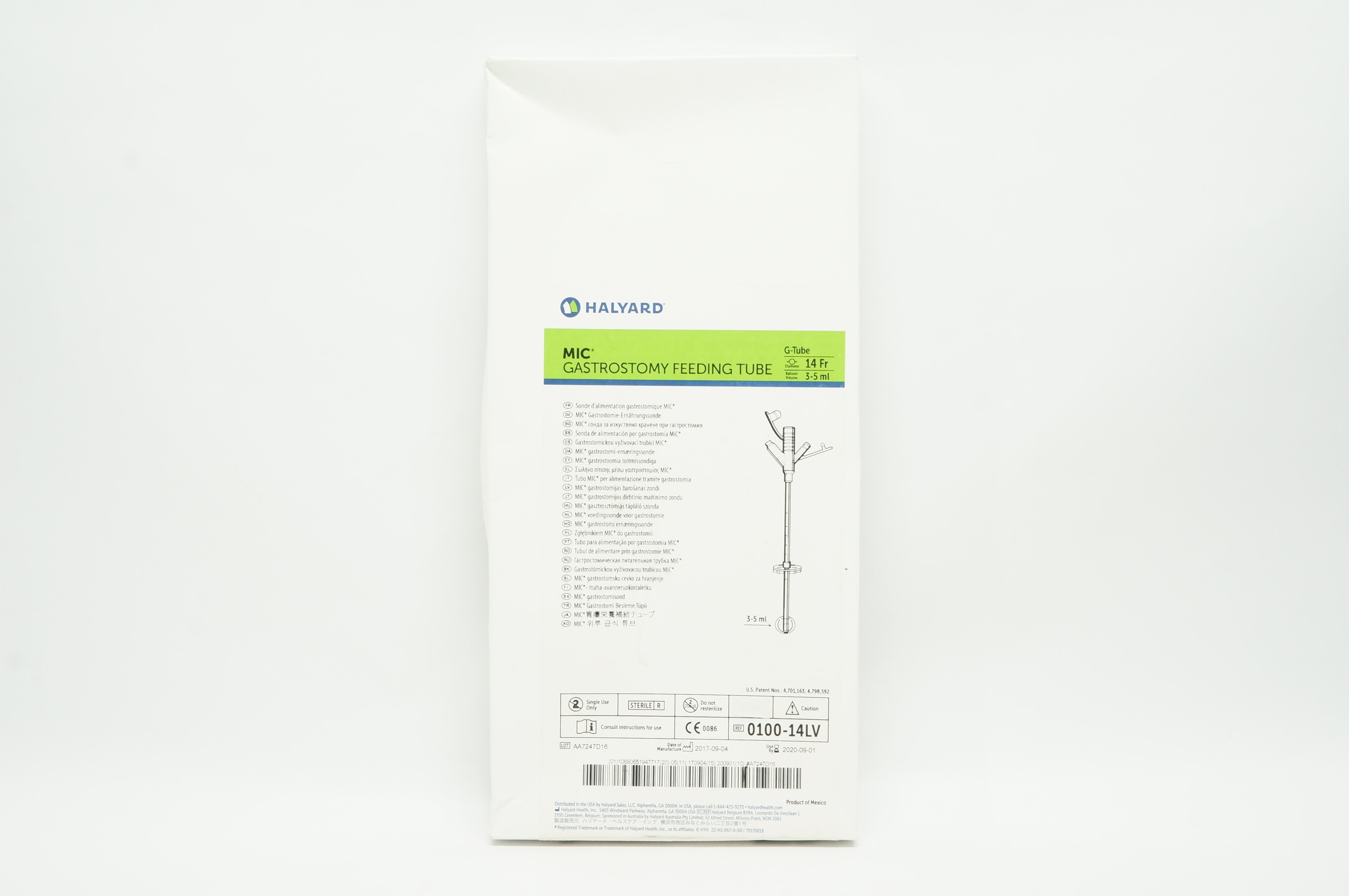 Halyard 0100-14LV MIC Gastrostomy Feeding Tube Diam.14 Fr x 3-5ml (x)