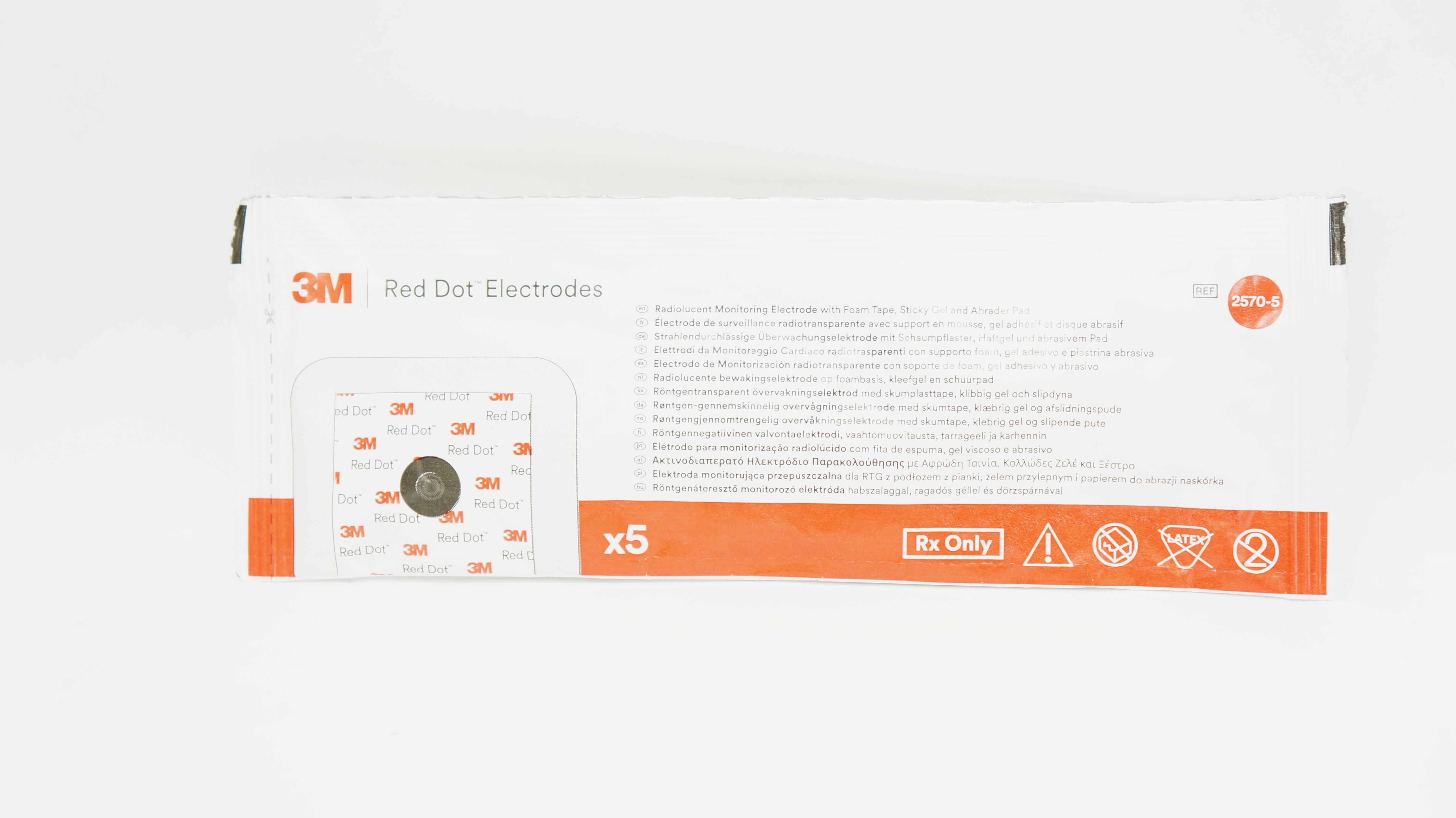 3M 2570-5 Red Dot Radiolucent Monitoring Electrodes - Pack of 5