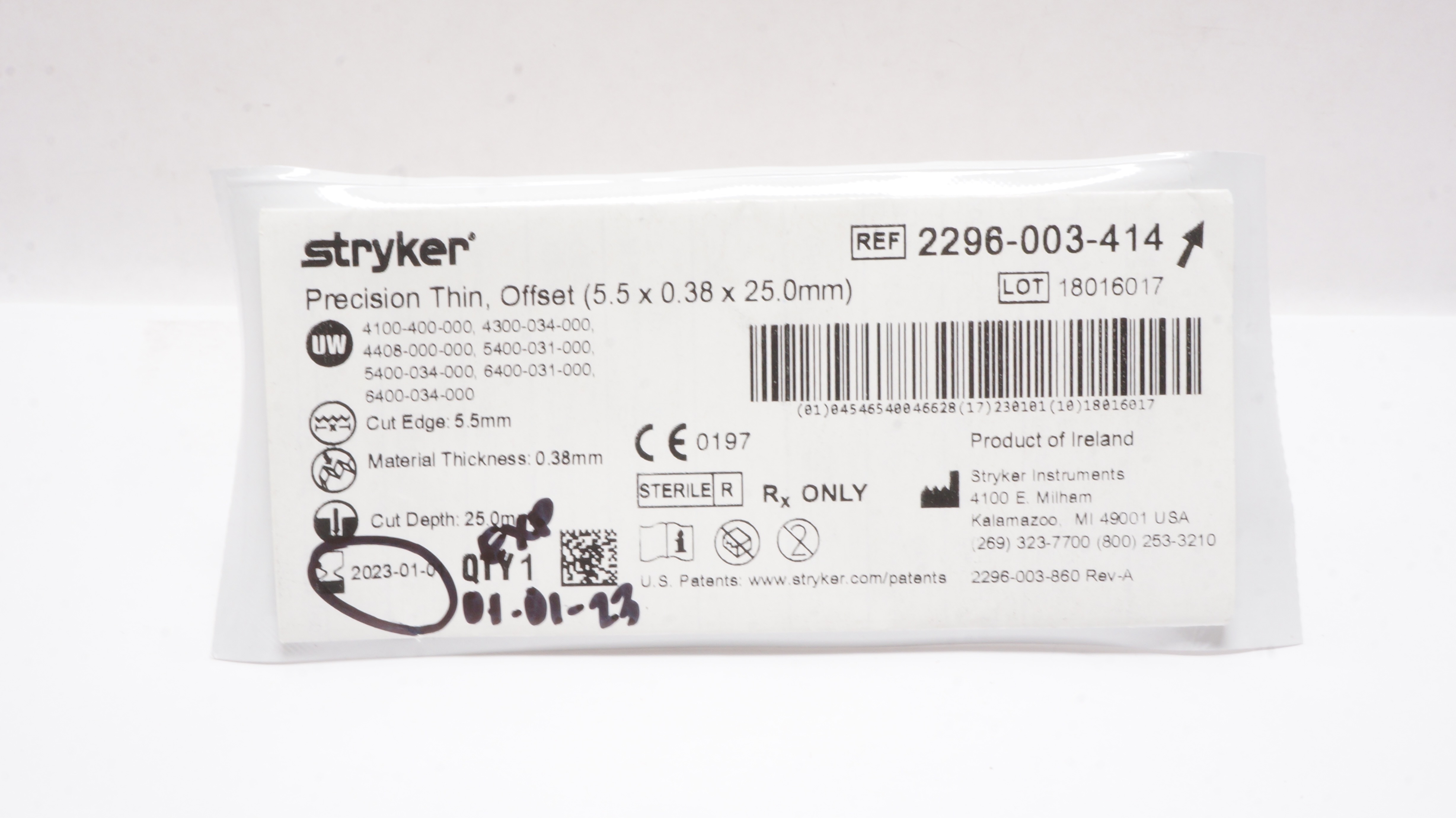 Stryker 2296-003-414 Precision Thin Offset 5.5 x 0.38 x 25.0mm