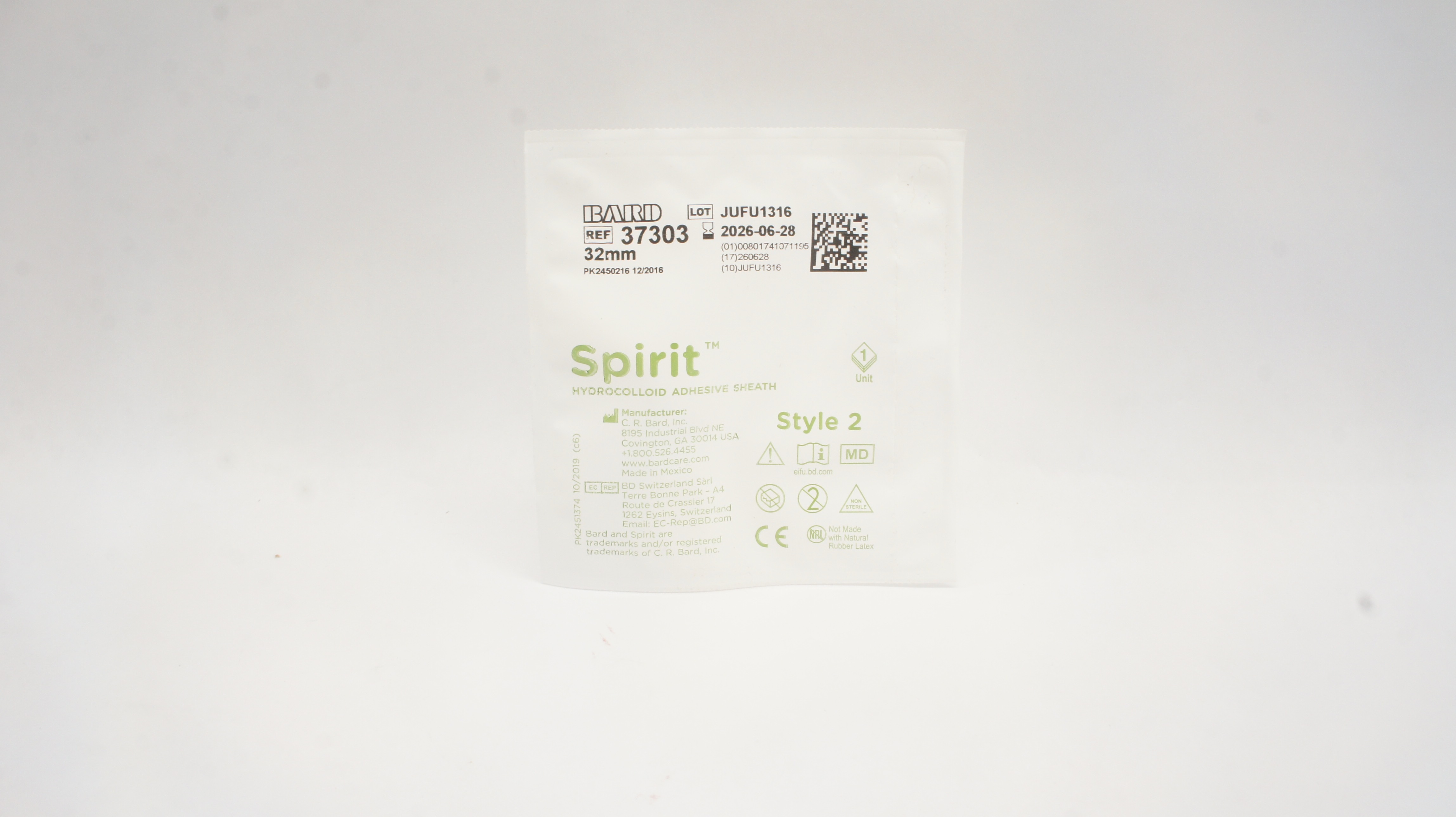 Bard 37303 Spirit Hydrocolloid Adhesive Sheath Style 2 32mm