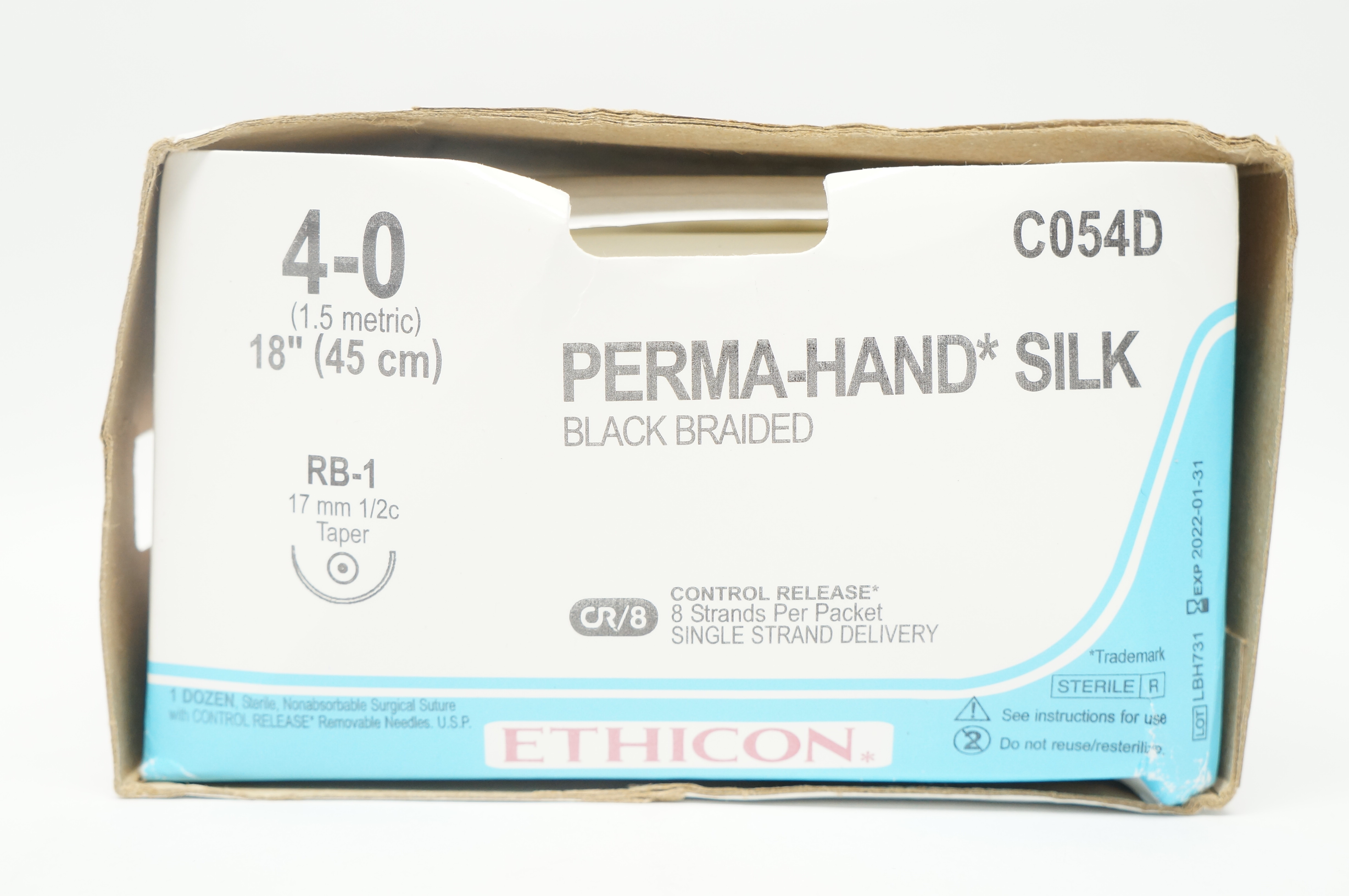 Ethicon C054D 4-0 PERMA-HAND SILK, RB-1, 17mm 1/2c Taper, 18inch (x) - Box of 12