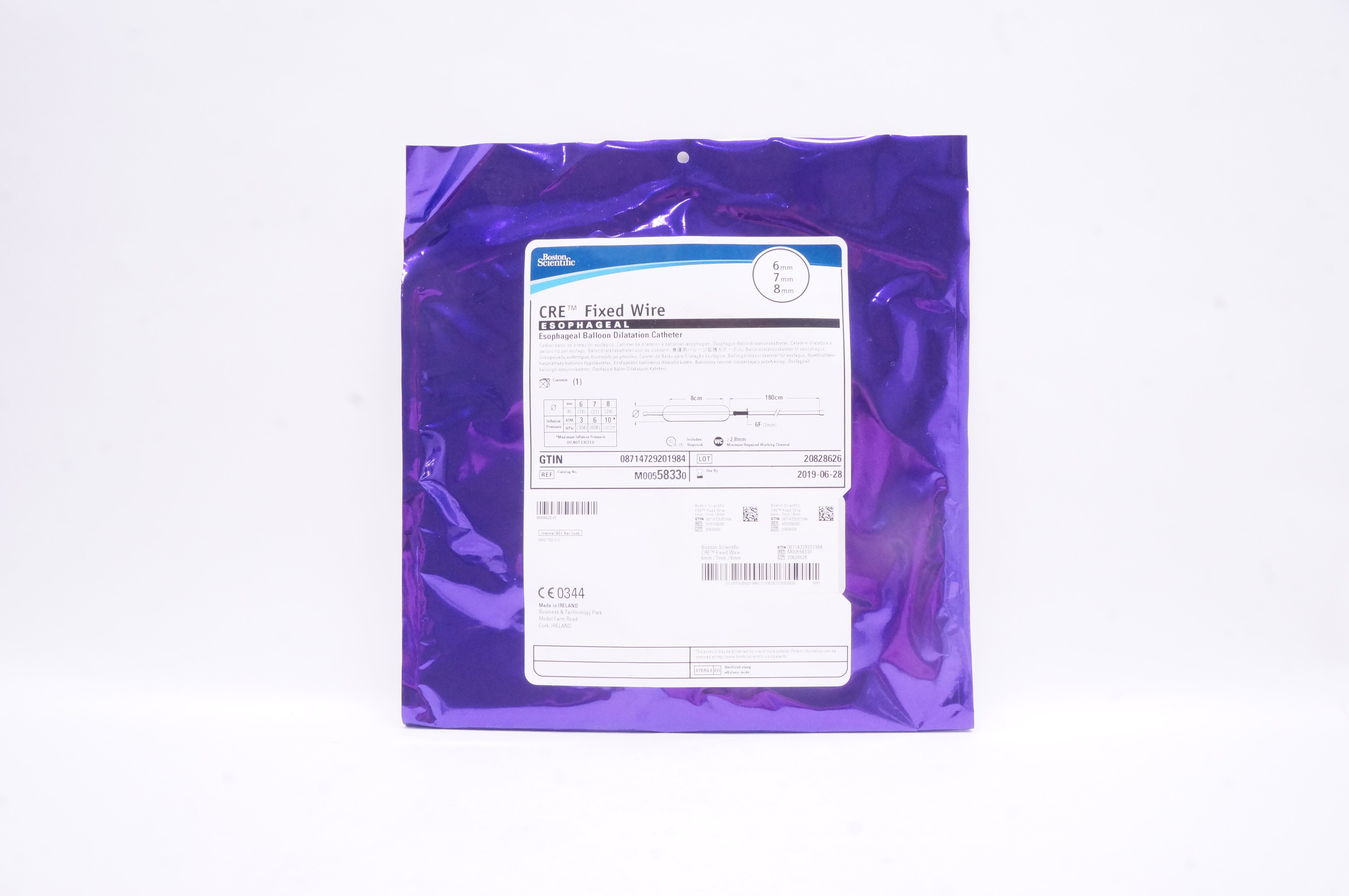 Boston Scientific 5833 CRE Fixed Wire Esophageal Balloon Dil Cath. 6x7x8mm (x)