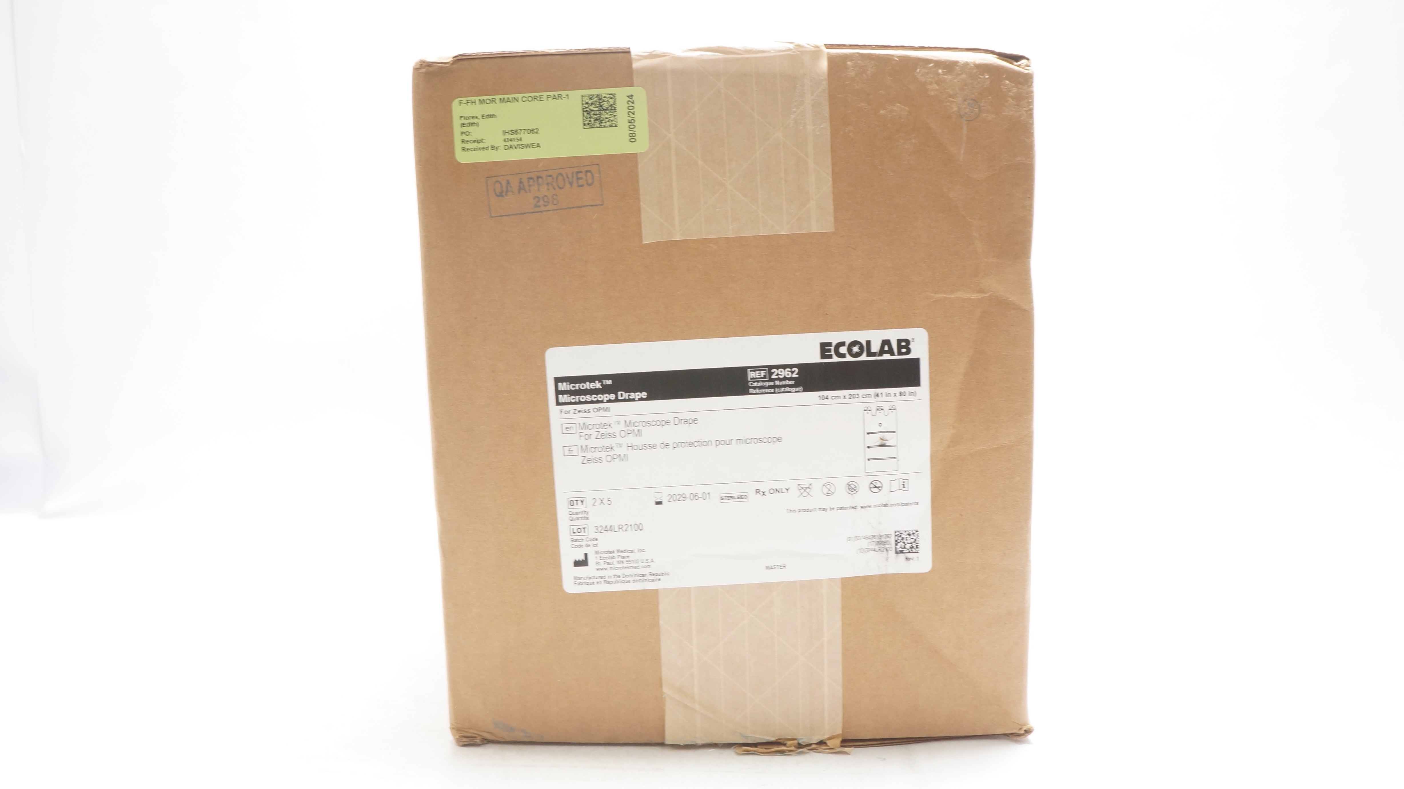 Microtek 2962 Ecolab Microscope Drape For Zeiss OPMI 41In x 80In - Case of 10