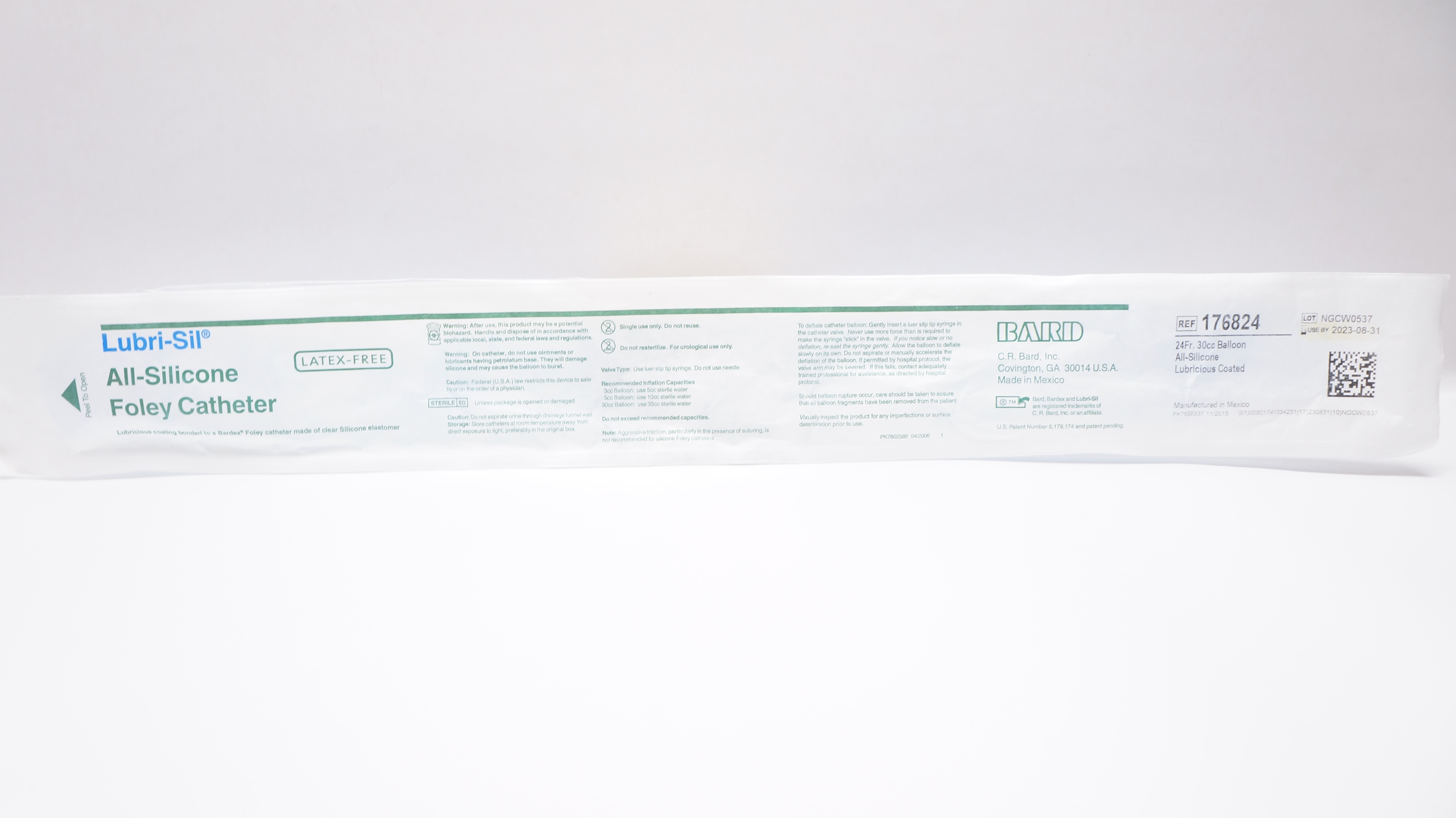 Bard 176824 Lubri-Sil All-Silicone Foley Cath. 24Fr. 30cc Balloon (x)