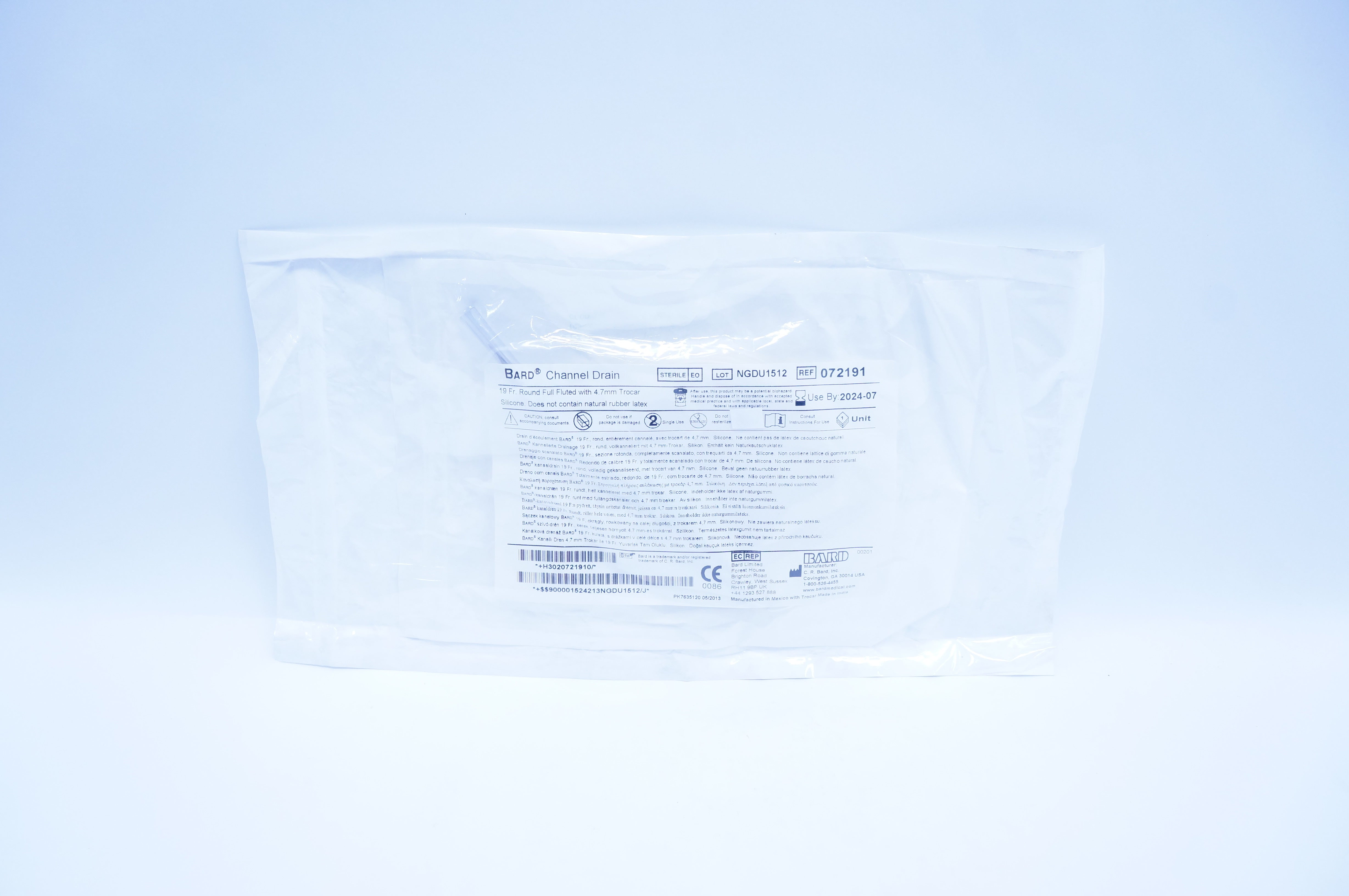 Bard 072191 Channel Drain 19Fr  Round Full Fluted 4.7mm Trocar