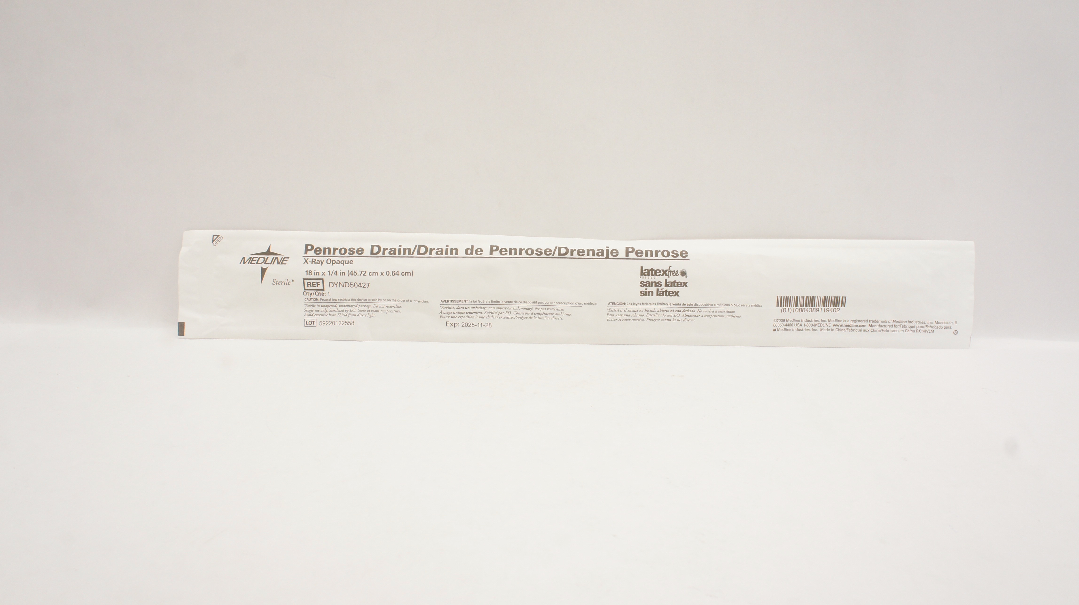Medline DYND50427 Penrose Drain X-Ray Opaque 18inch x 1/4inch