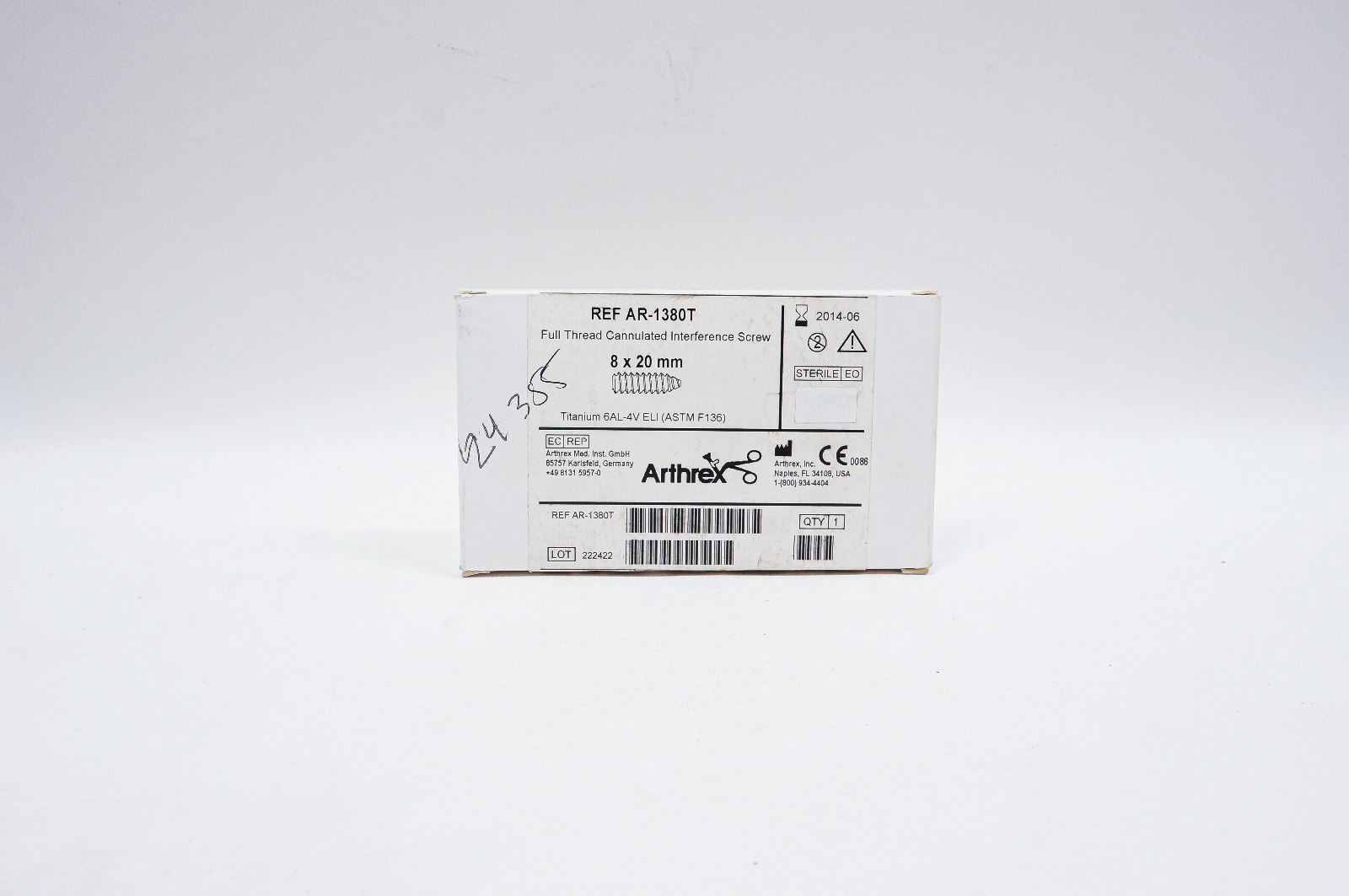 Arthrex AR-1380T Full Thread Cannulated Interference Screw 8 x 20mm (x)