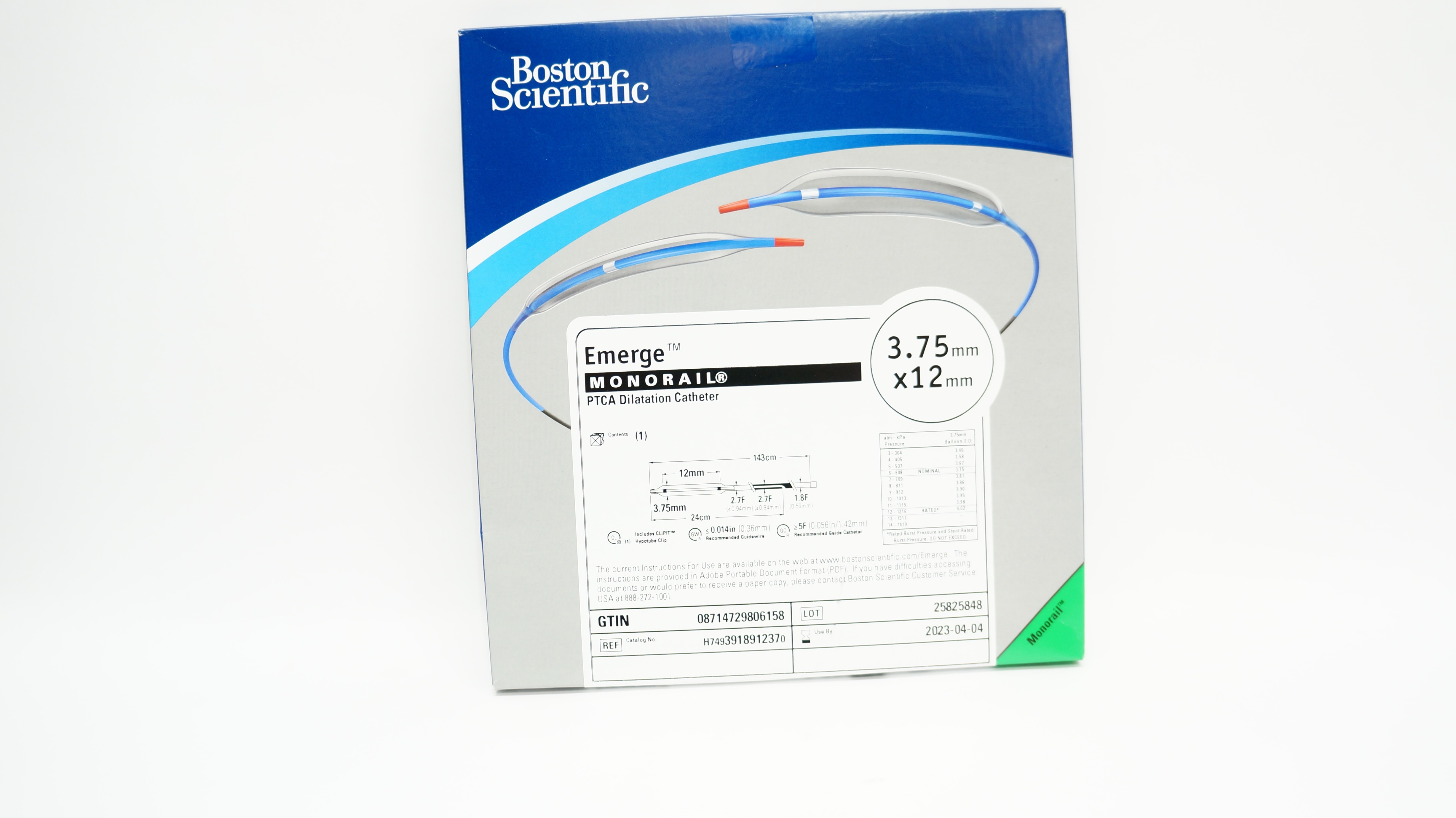 Boston Scientific H7493918912370 Emerge Monorail PTCA Cath. 3.75mm x 12mm (x)