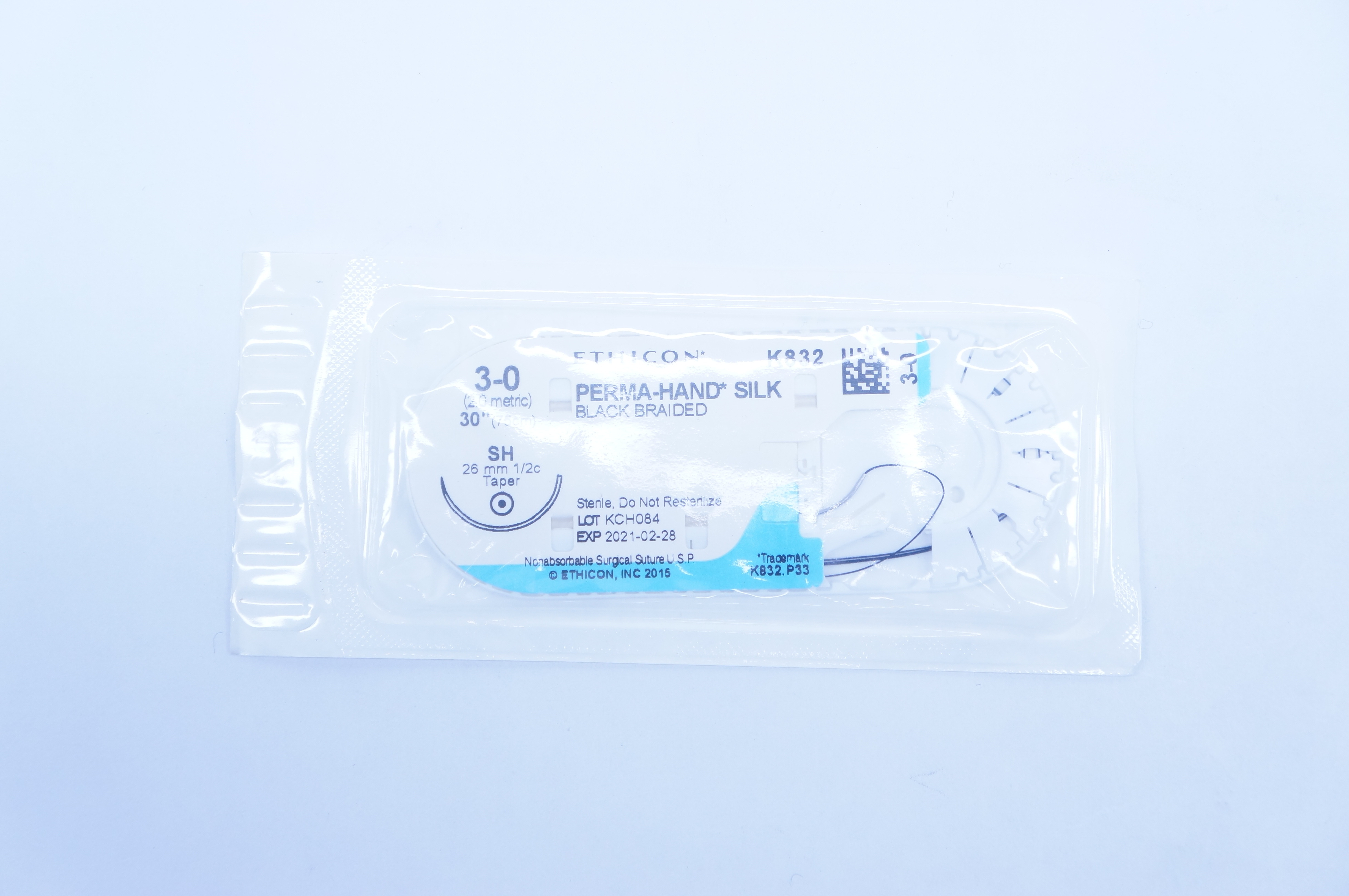 Ethicon K832 3-0 Perma-Hand Silk SH 26mm 1/2c Taper, 30inch (x)