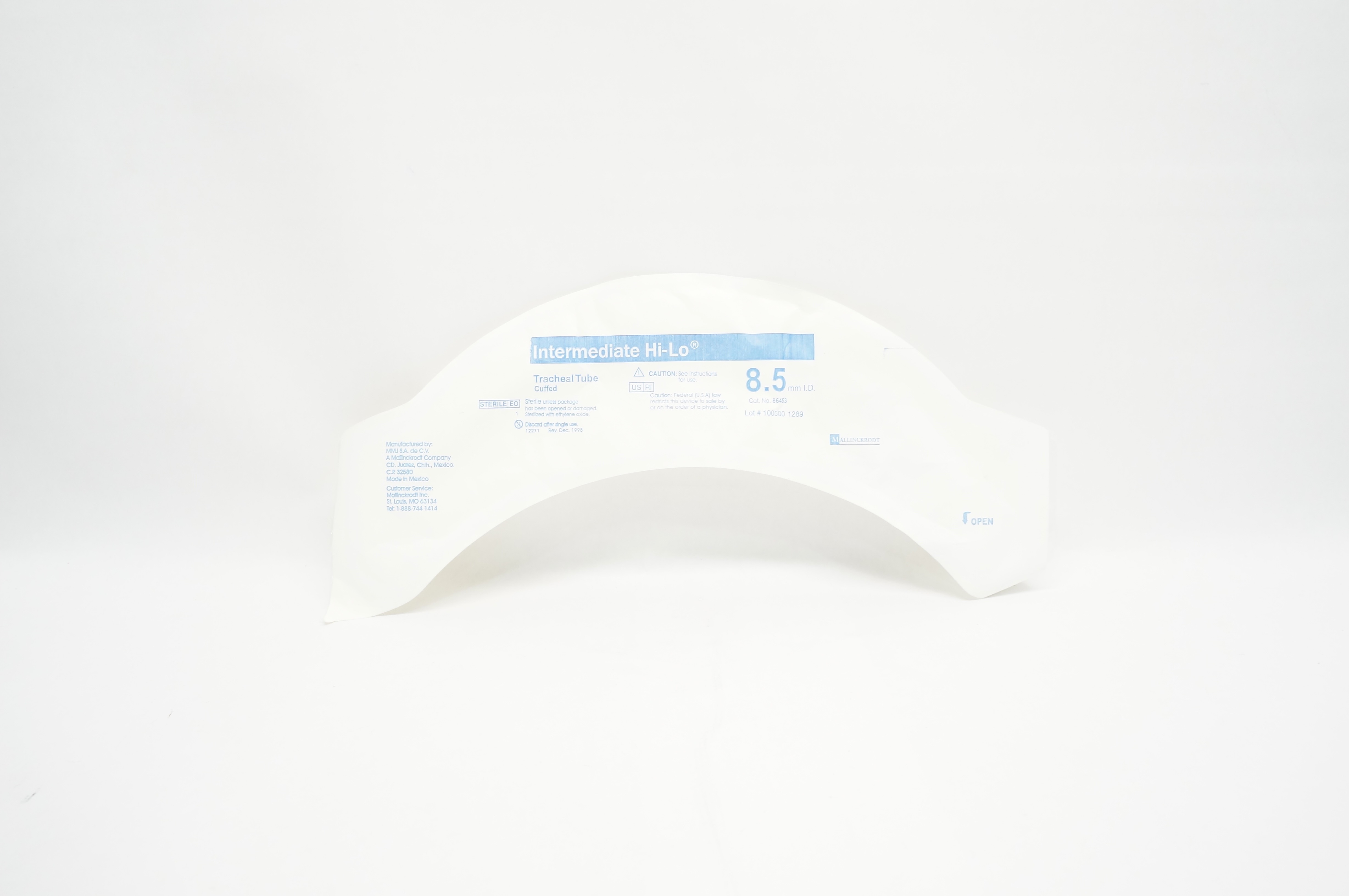 Mallinckrodt 86453 Intermediate Hi-Lo Tracheal Tube Cuffed 8.5mm I.D.