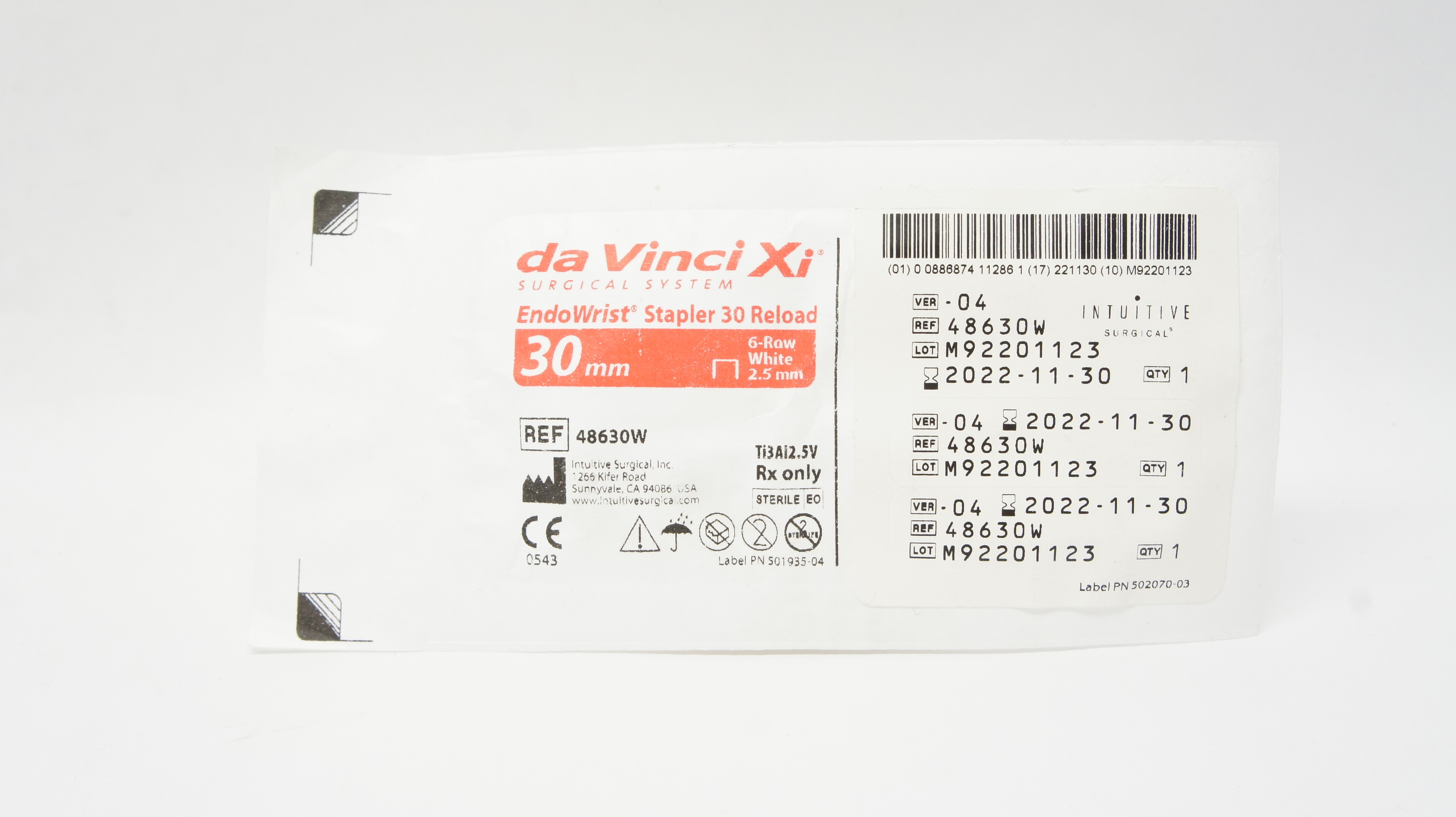 Intuitive Surgical 48630W DaVinci Xi EndoWrist Stapler 30mm Reload White 2.5mm