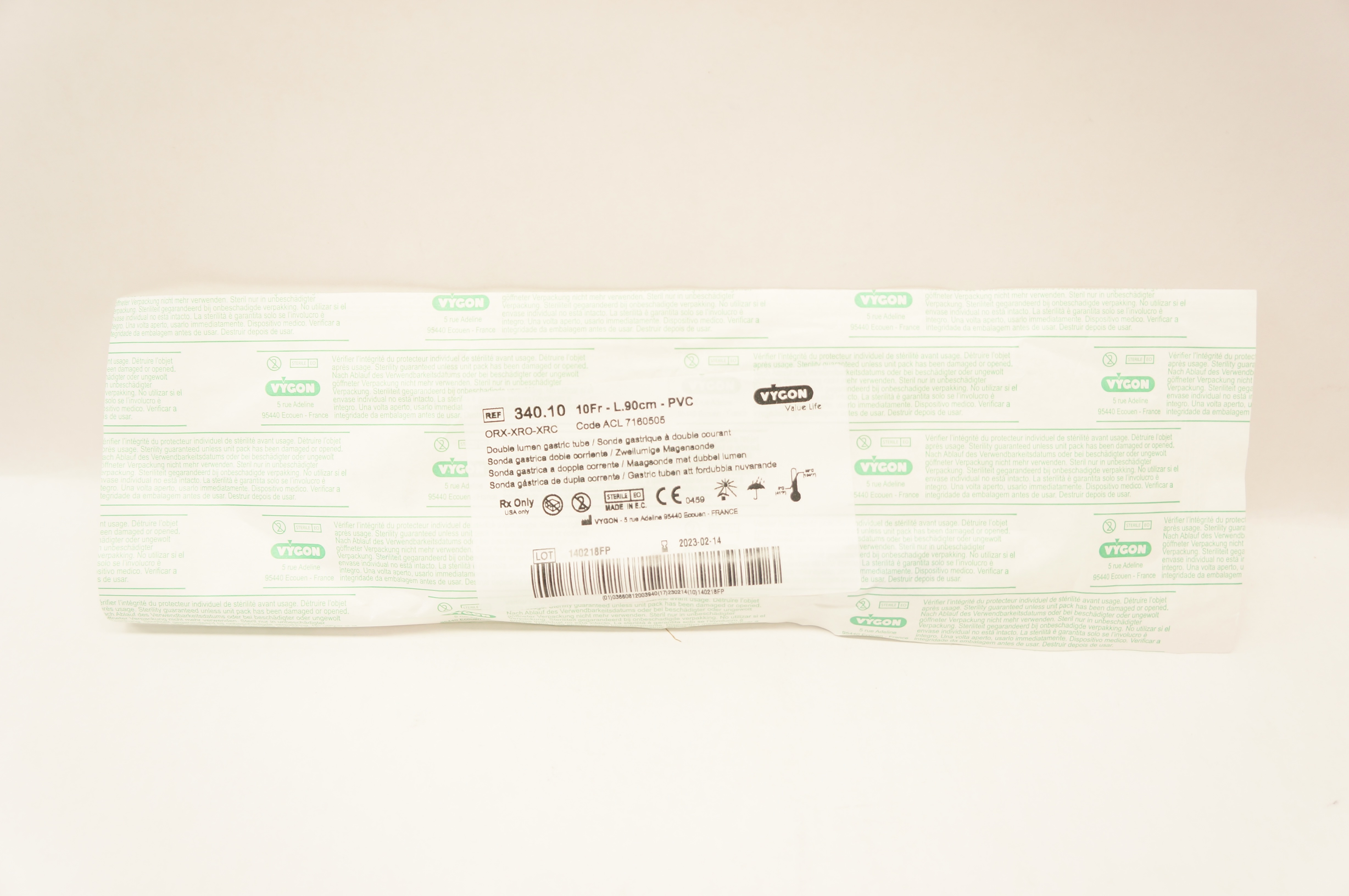 Vygon 340.10 Double Lumen Gastric Tube 10Fr x 90cm