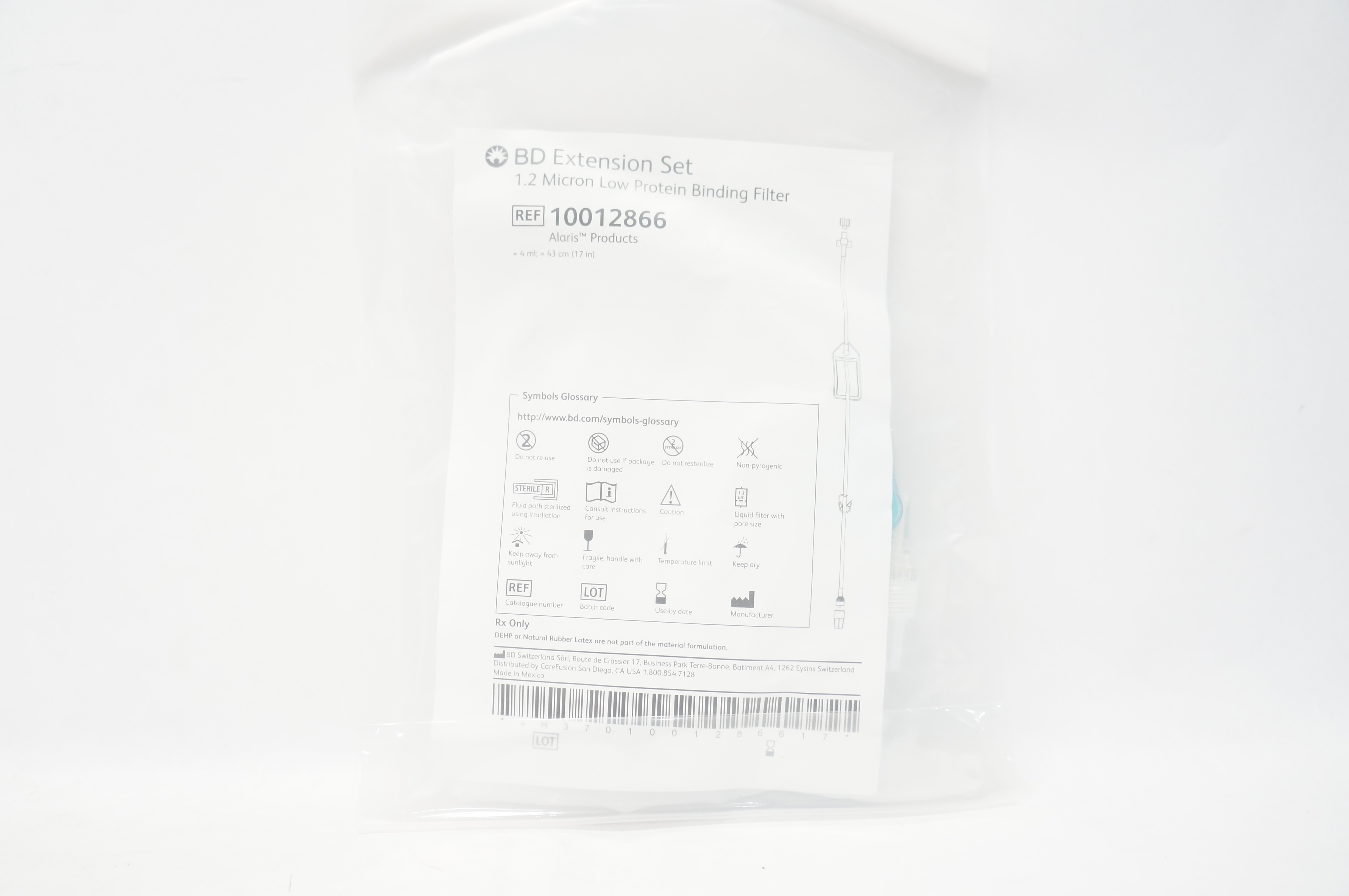 BD 10012866 Extension Set 1.2 Micron Low Protein Binding Filter 4ml x 17inch (x)