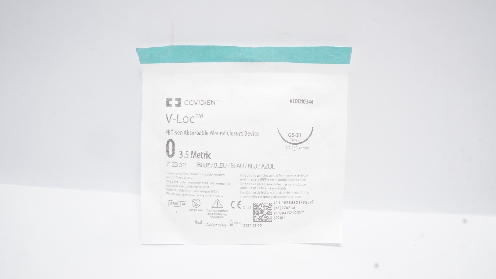 Covidien VLOCN0346 V-Loc Suture 0 3.5 Metric 9" Blue GS-21