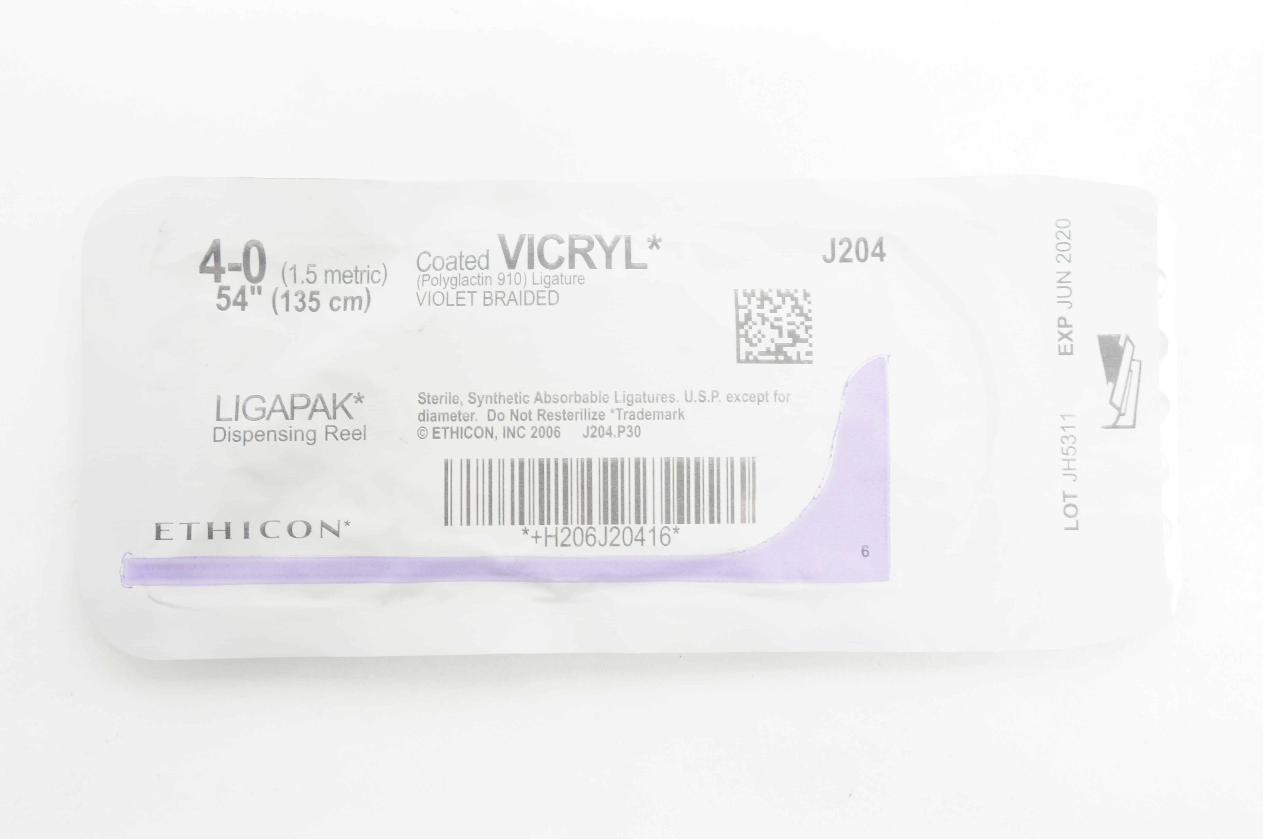 Ethicon J204 Vicryl Violet Braided Ligapak 54inch (x)