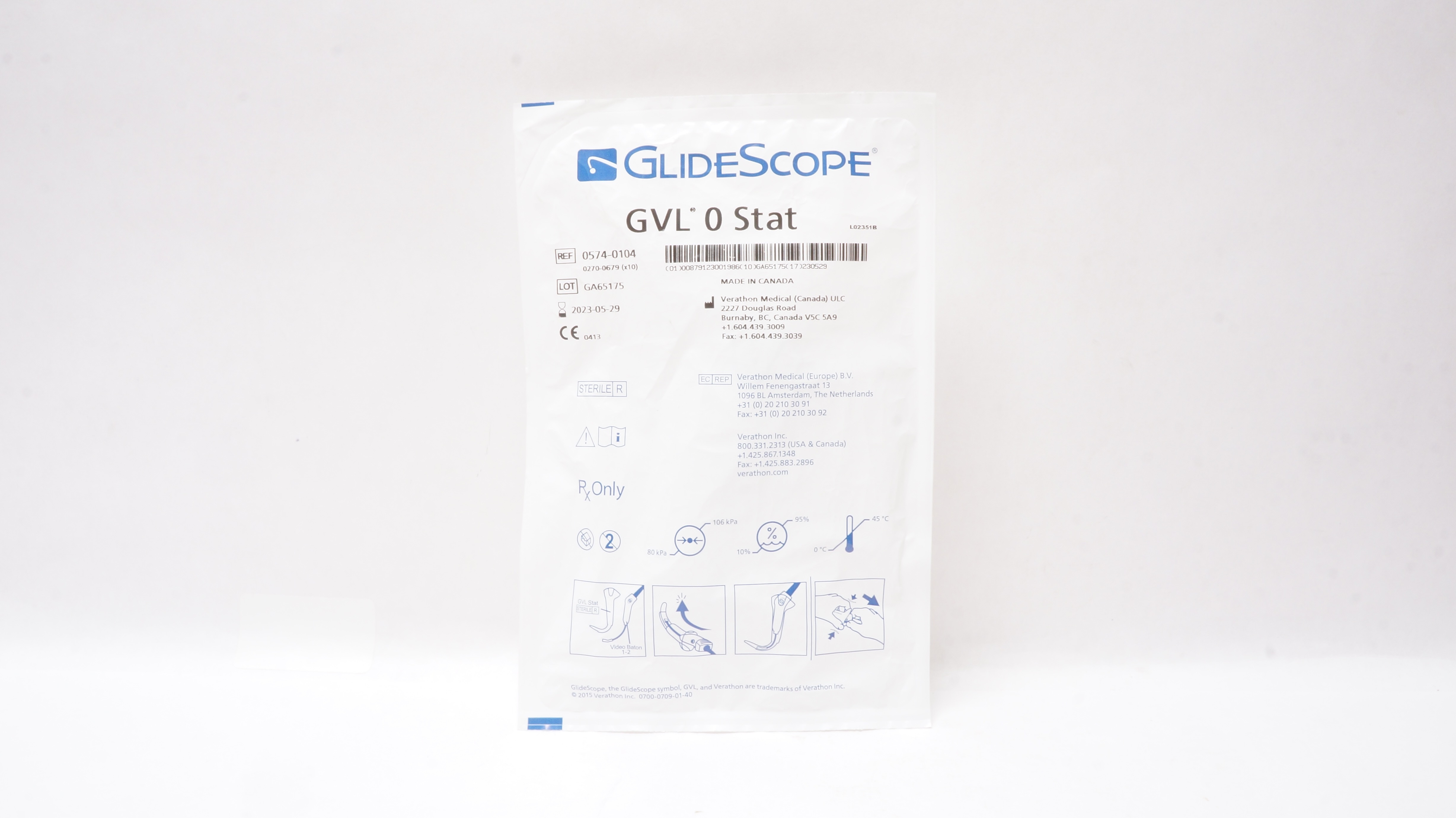 Verathon 0574-0104 GlideScope GVL 0 Stat Video Laryngoscope (x)