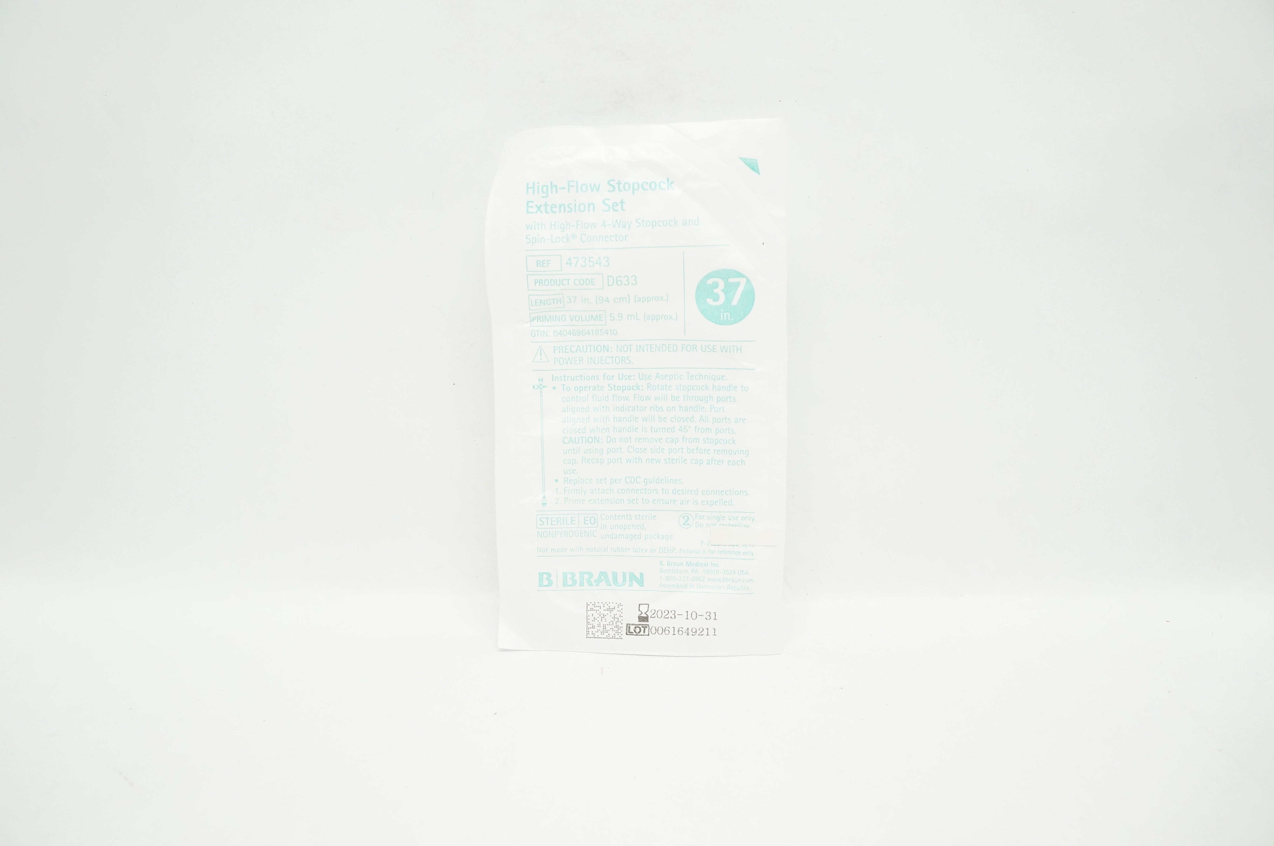 Braun 473543 High-Flow Stopcock Extension Set 37inch x 5.9mL (Approx.)