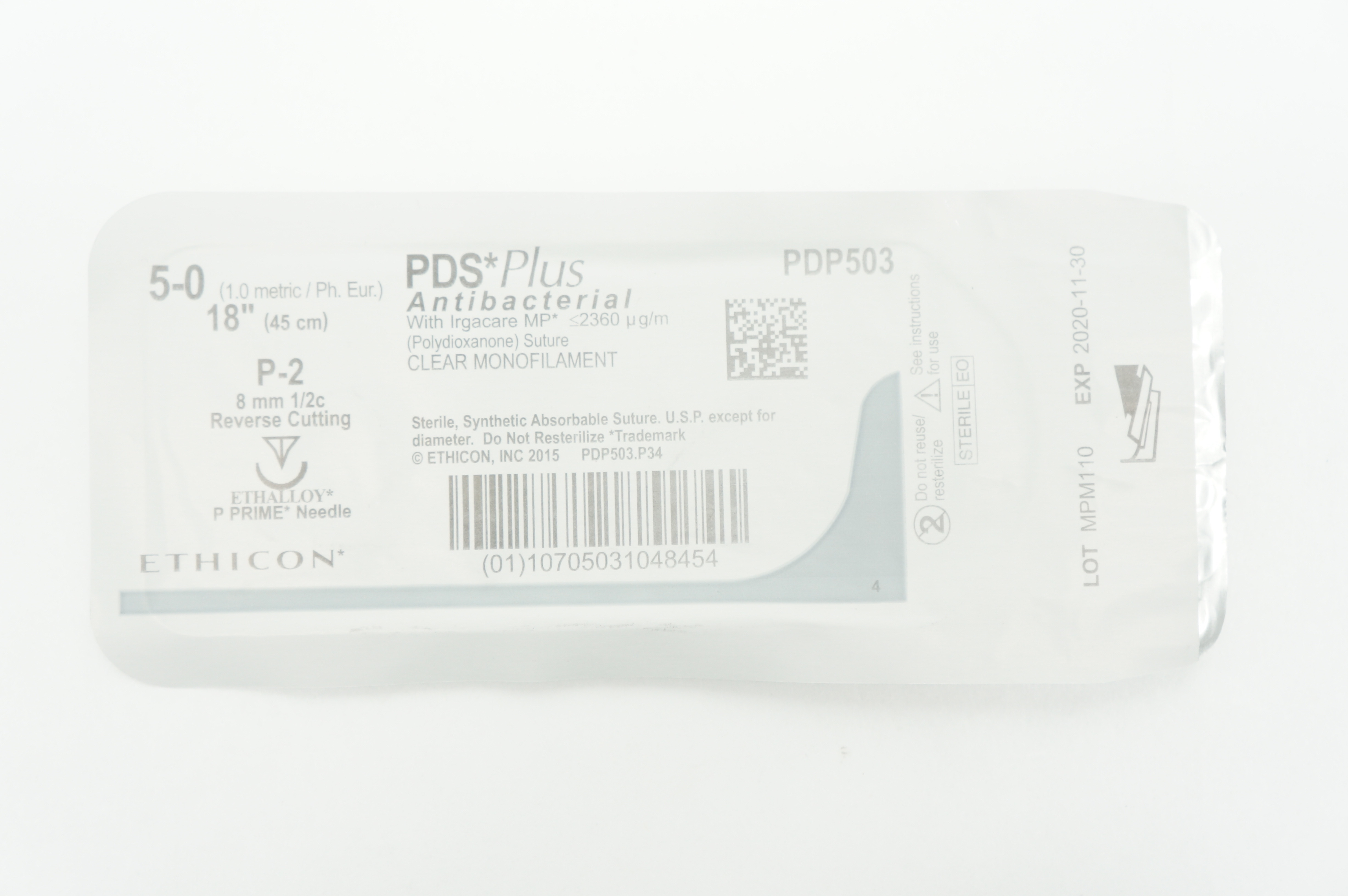 Ethicon PDP503 5-0 PDS Plus, P-2, 8mm 1/2c Reverse Cutting, 18inch (x)