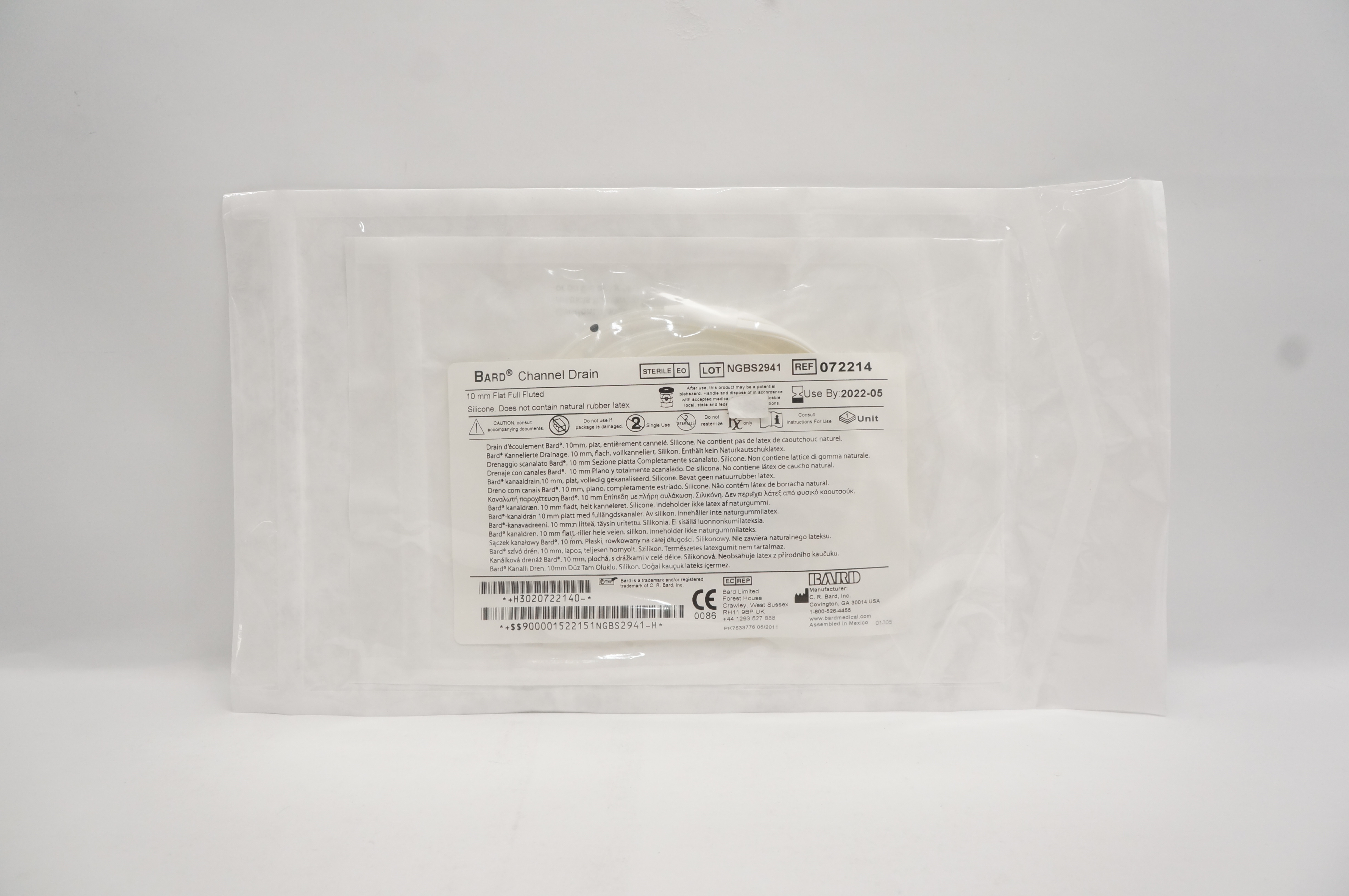 Bard 072214 Channel Drain Flat Full Fluted Silicone, 10 mm