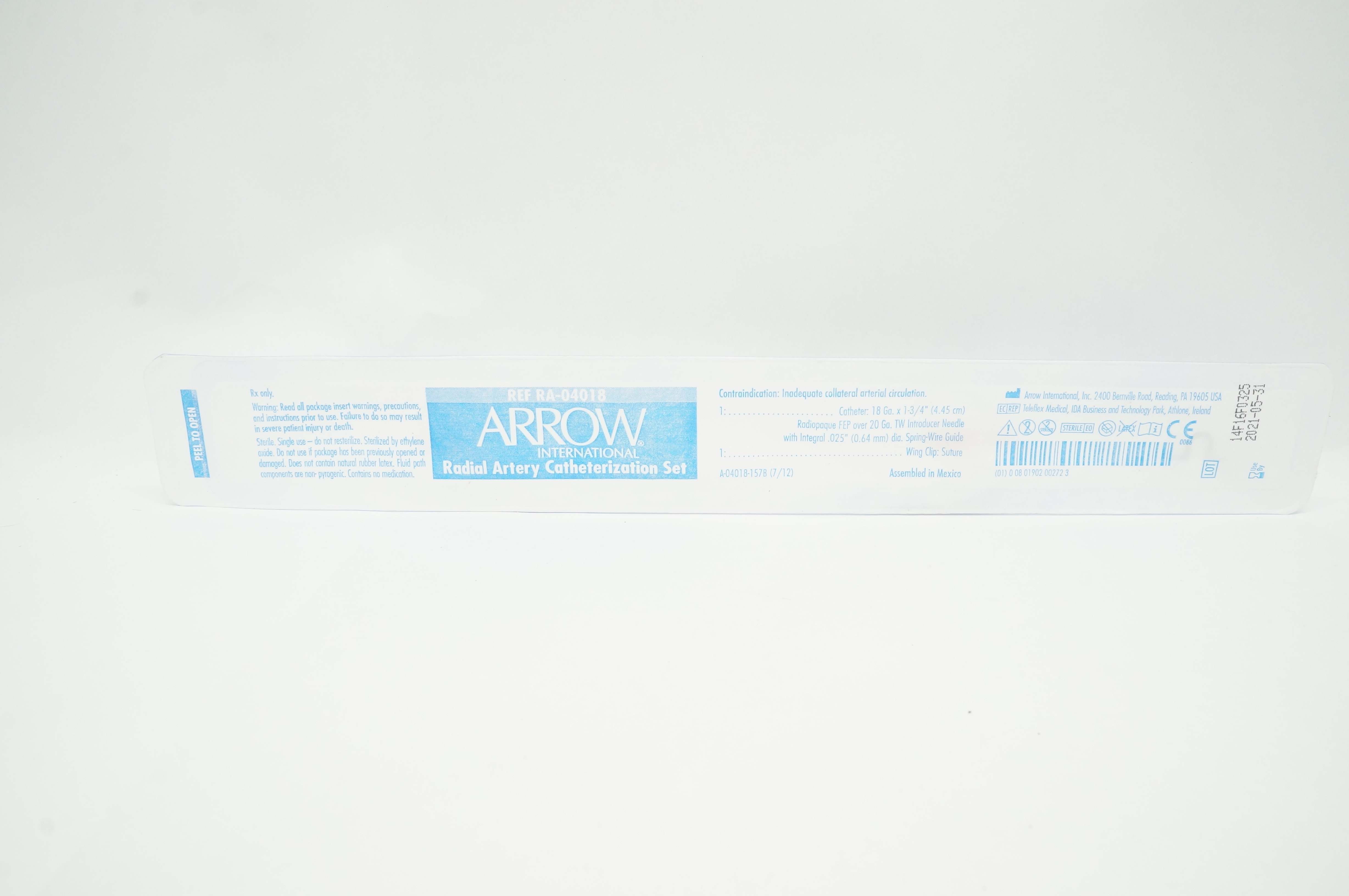 Arrow RA-04018 Radial Artery Catheterization Set 18Ga. x 1-3/4in.