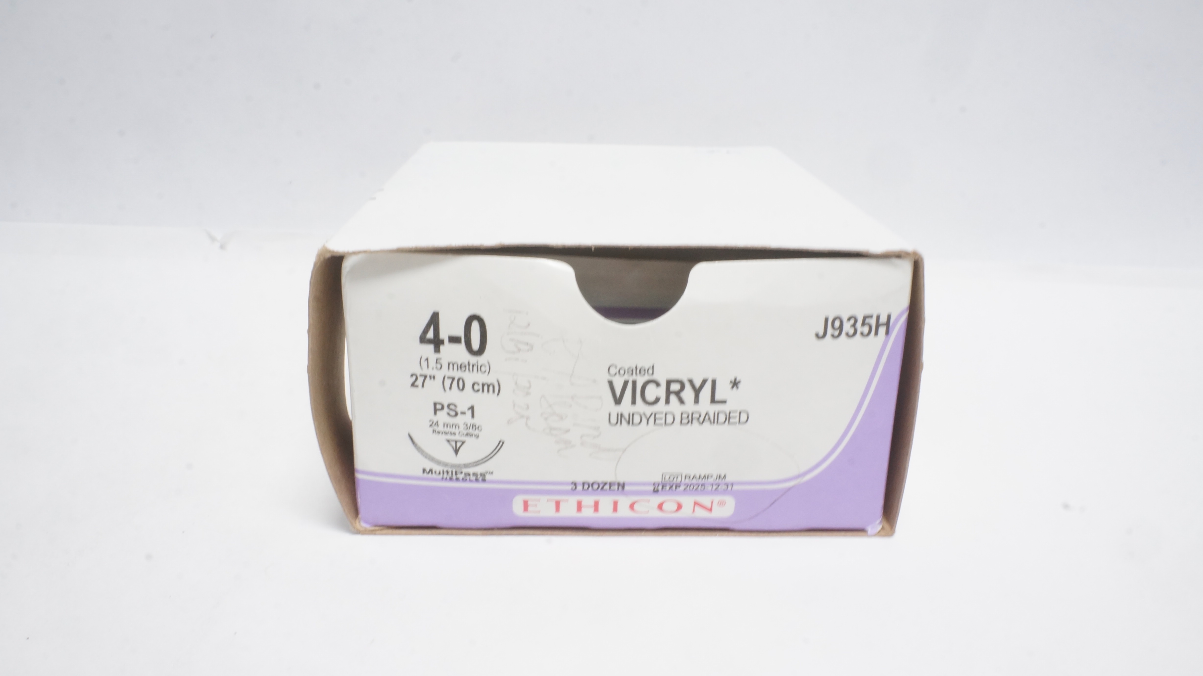 Ethicon J935H 4-0 VICRYL, PS-1, 24mm 3/8c Reverse Cutting, 27inch(x) - Box of 34