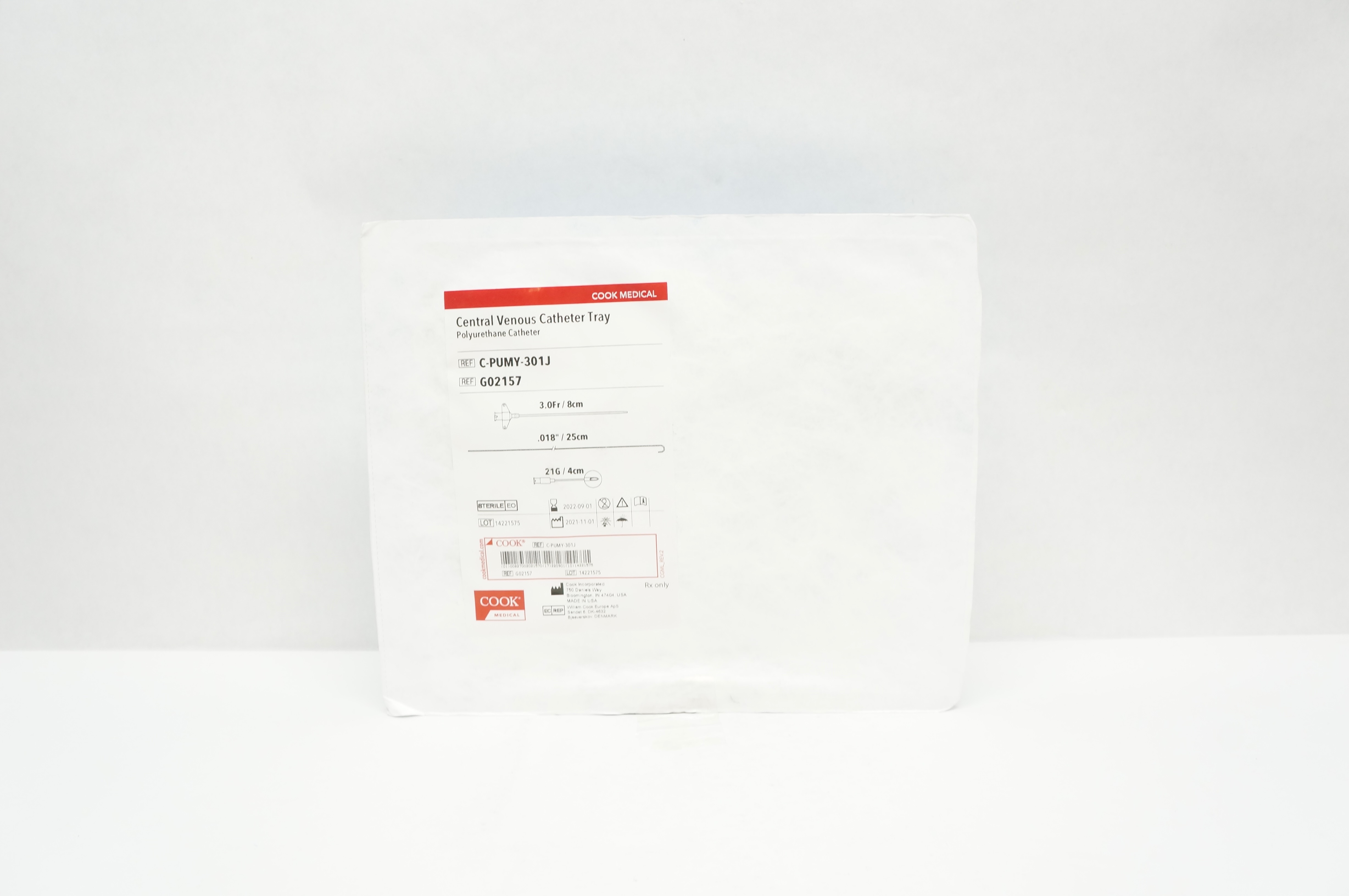 Cook Medical G02157 Central Venous Cath. Tray 3.0Fr x .018 inch x 21G (x)
