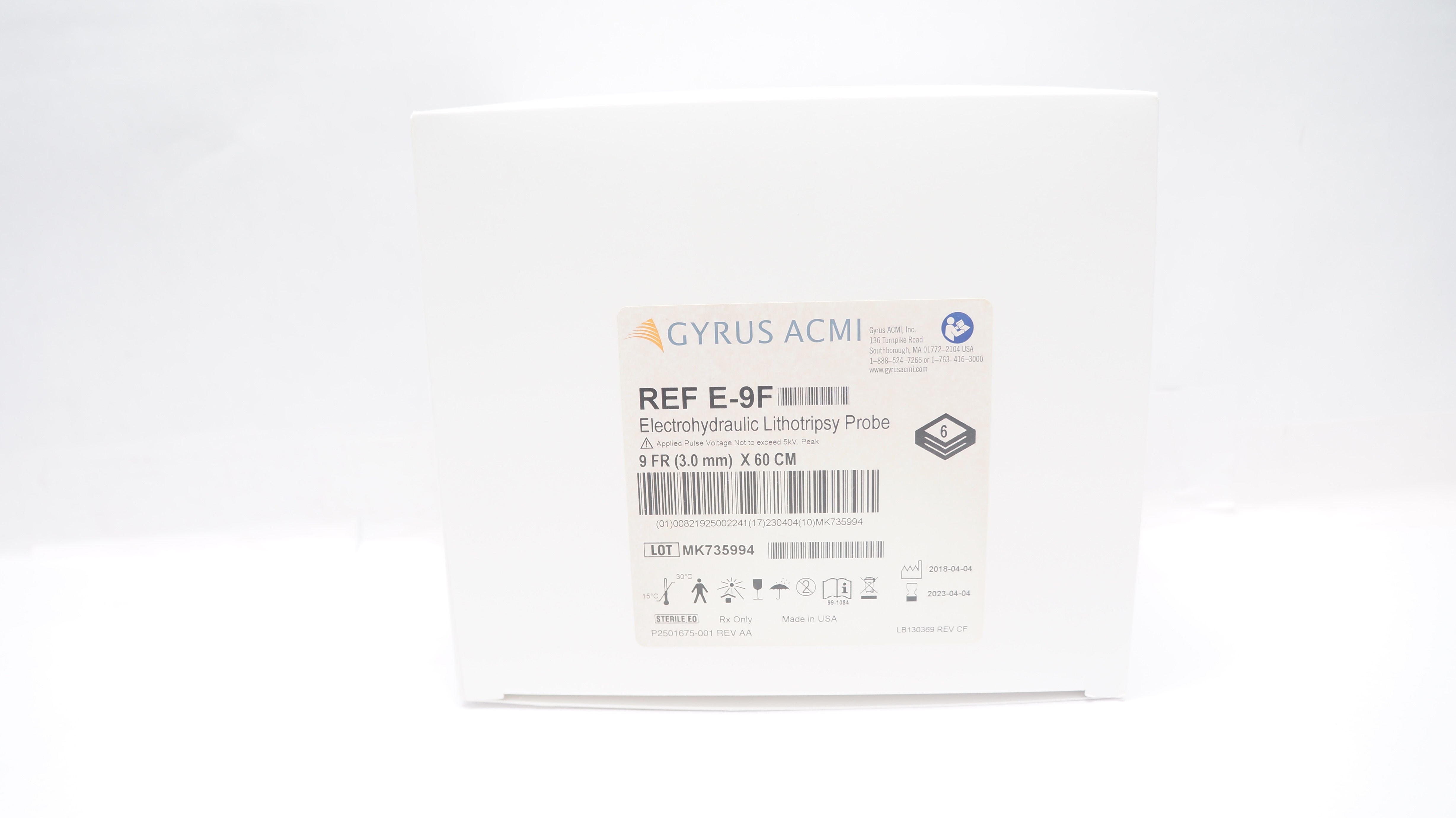 Gyrus ACMI E-9F Electrohydraulic Lithotripsy Probe 9Fr x 60cm (x) - Box of 6