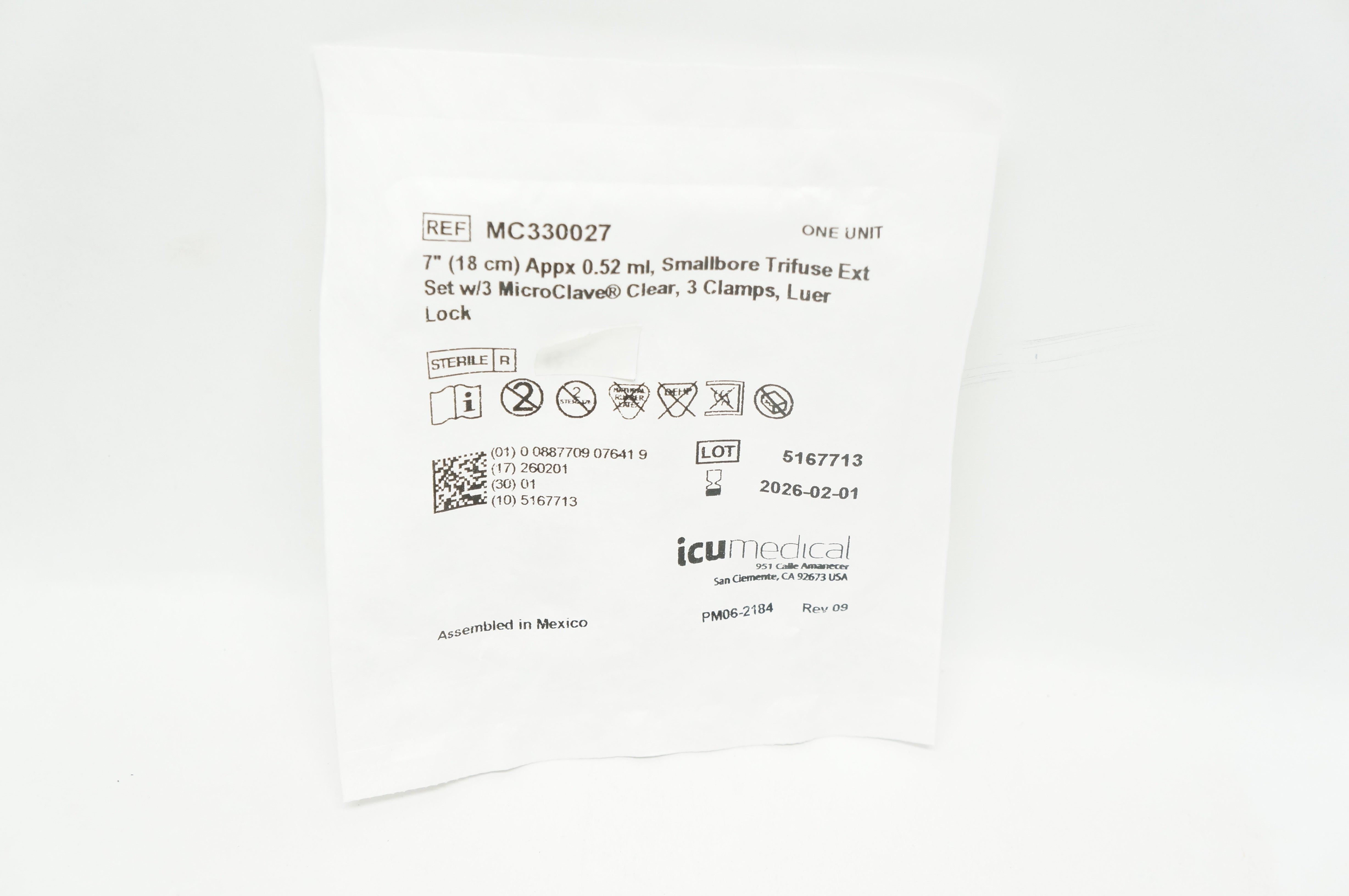 Icumedical MC330027 Smallbore Trifuse Extension Set 7inch, Appx. 0.52ml