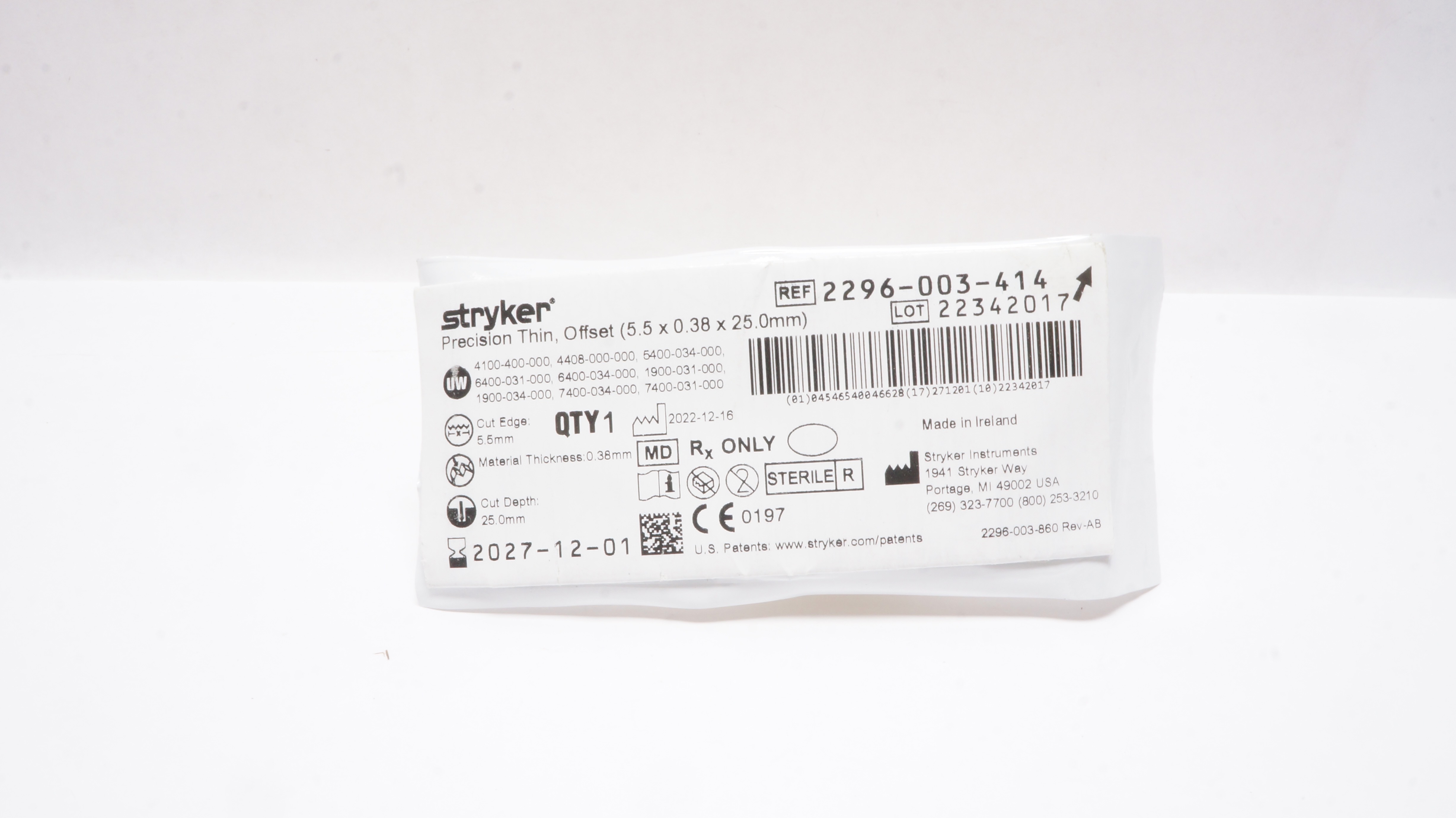 Stryker 2296-003-414 Precision Thin Offset 5.5 x 0.38 x 25.0mm