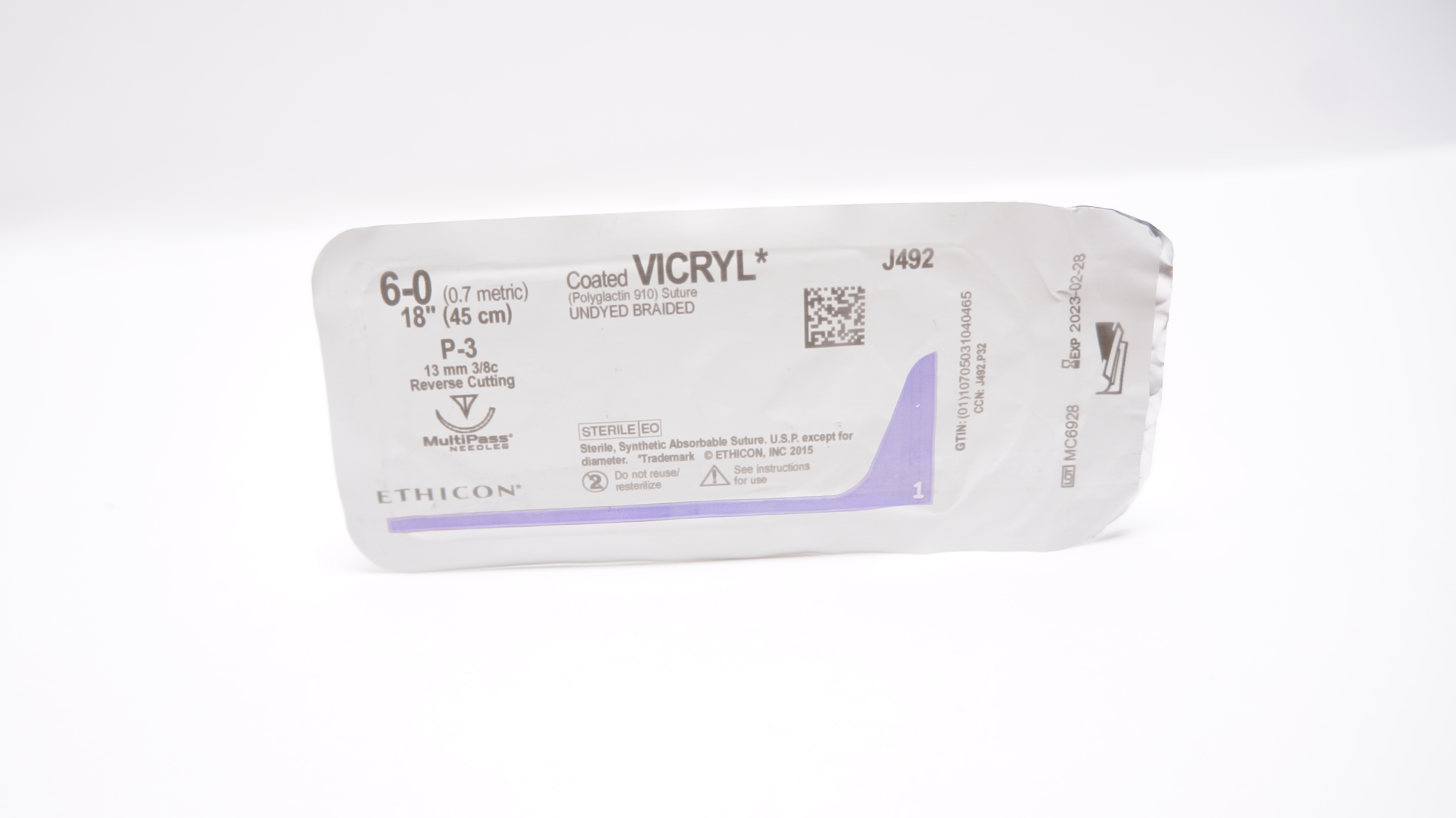 Ethicon J492 6-0 Coated VICRYL P-3 13mm 3/8c Reverse Cutting, 18inch (x)