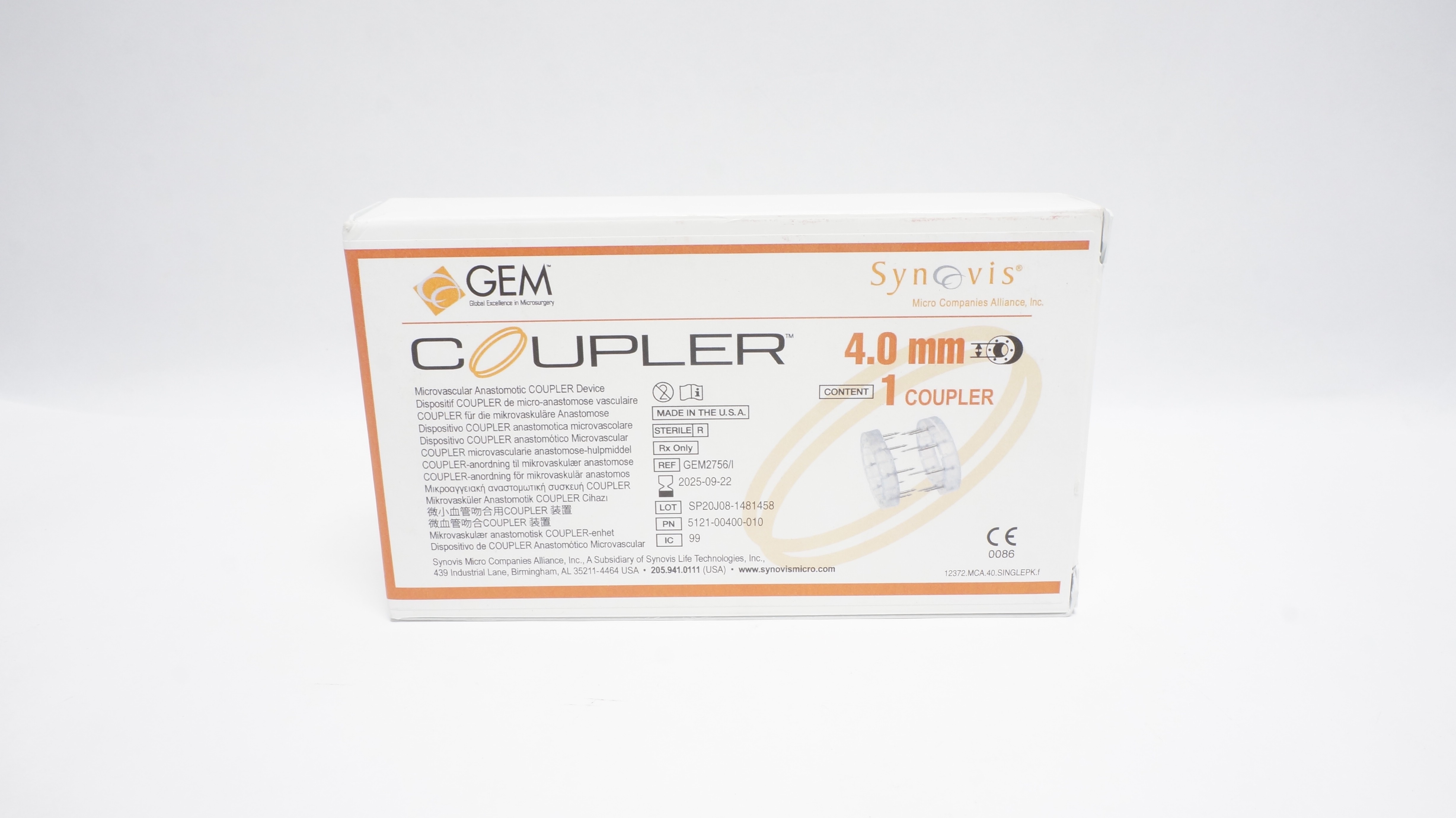 Synovis GEM2756/I  GEM Coupler 4.0mm (x)