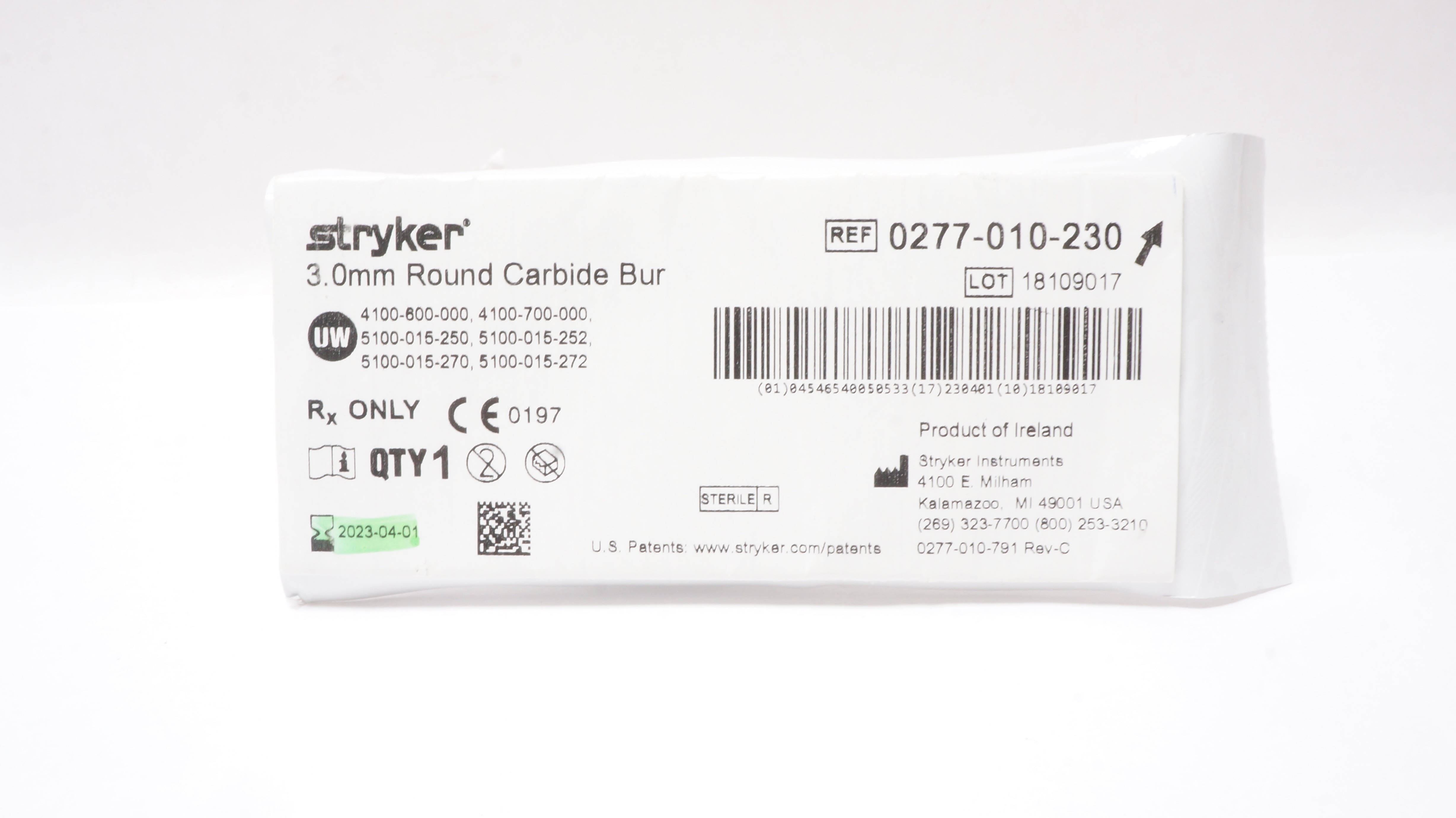 Stryker 0277-010-230 Round Carbide Bur 3.0mm (x)