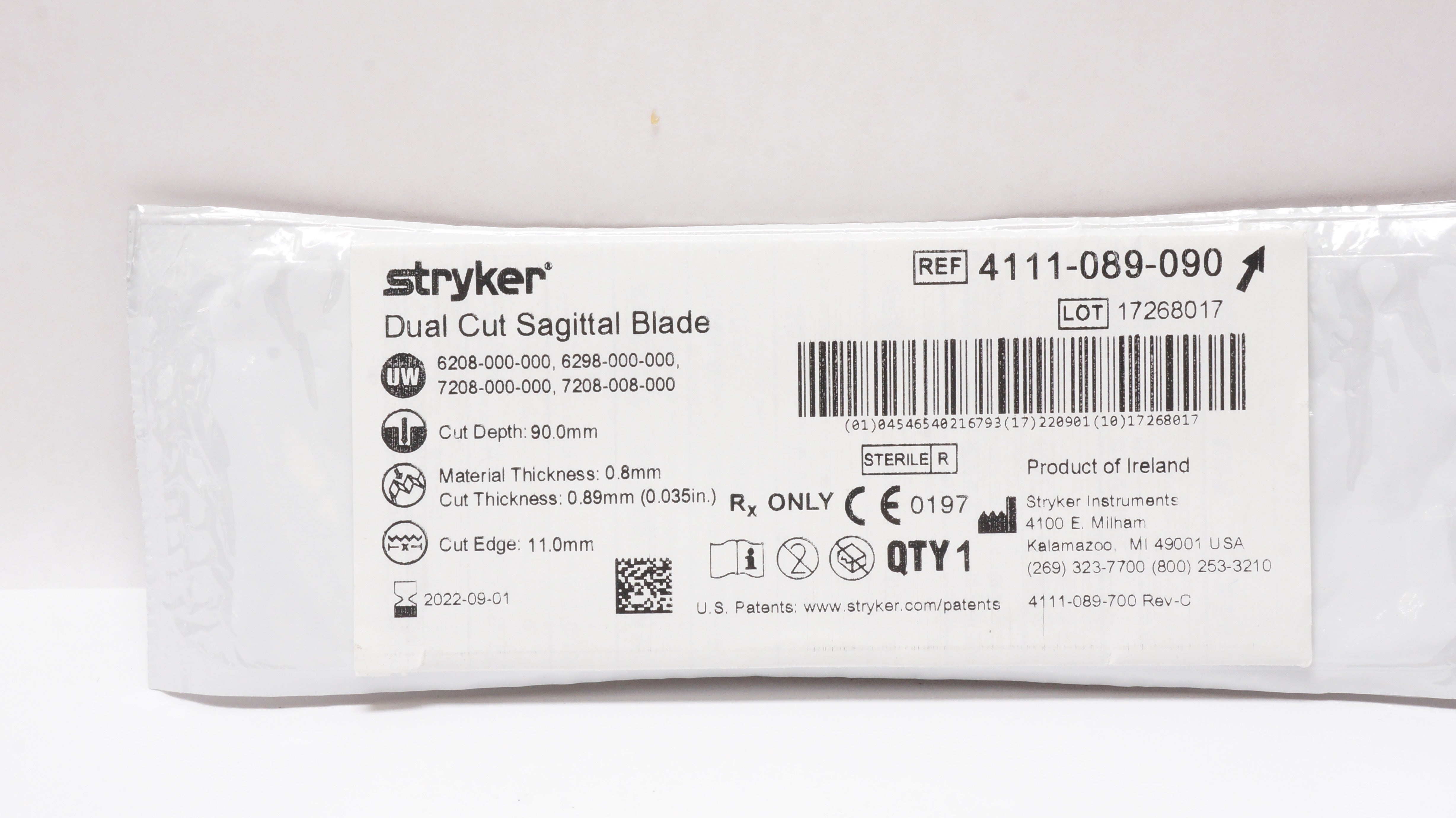 Stryker 4111-089-090 Dual Cut Sagittal Blade 90.0mm x 11.0mm (x)