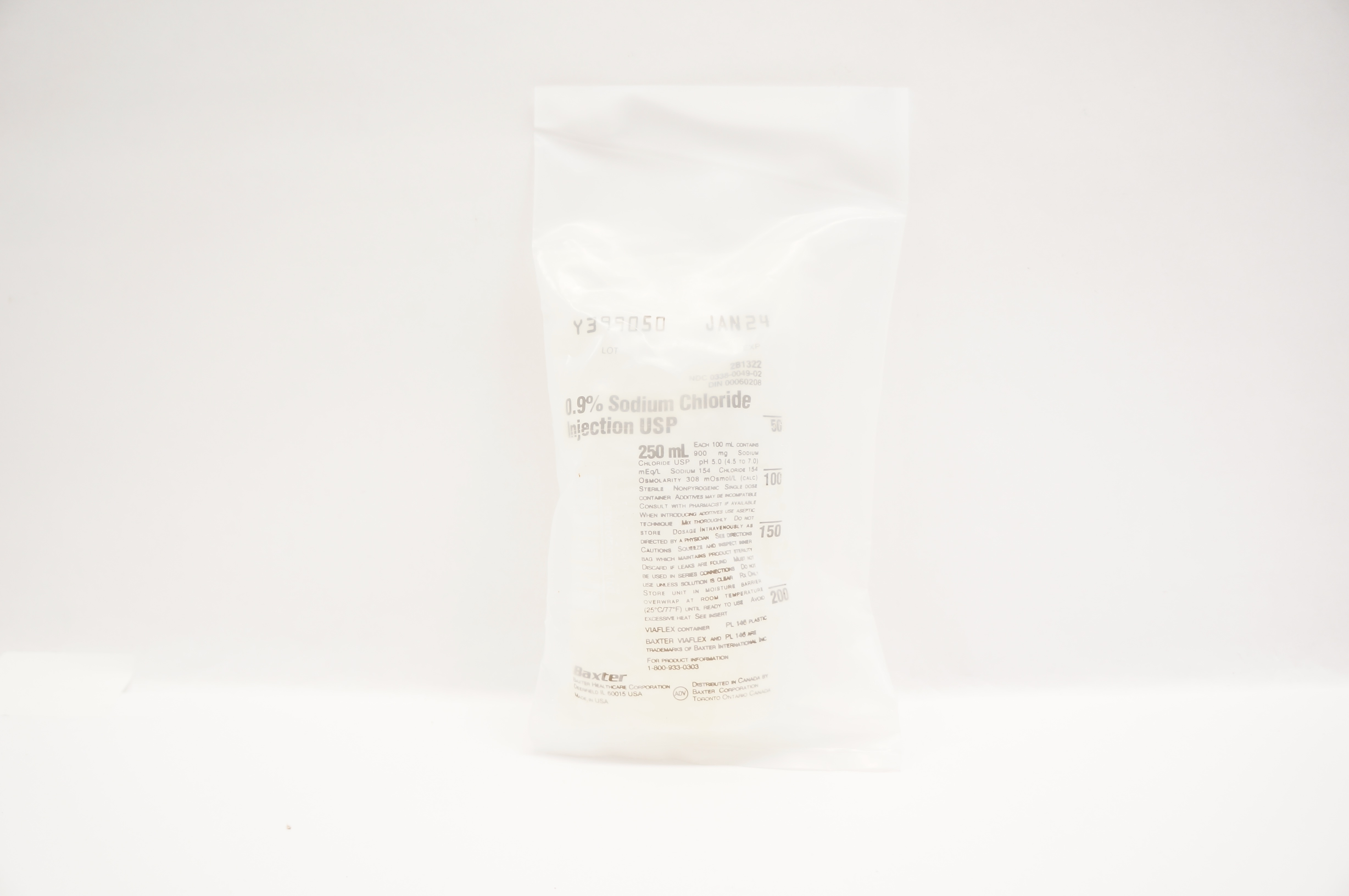 Baxter 2B1322 0.9% Sodium Chloride Injection USP 250mL