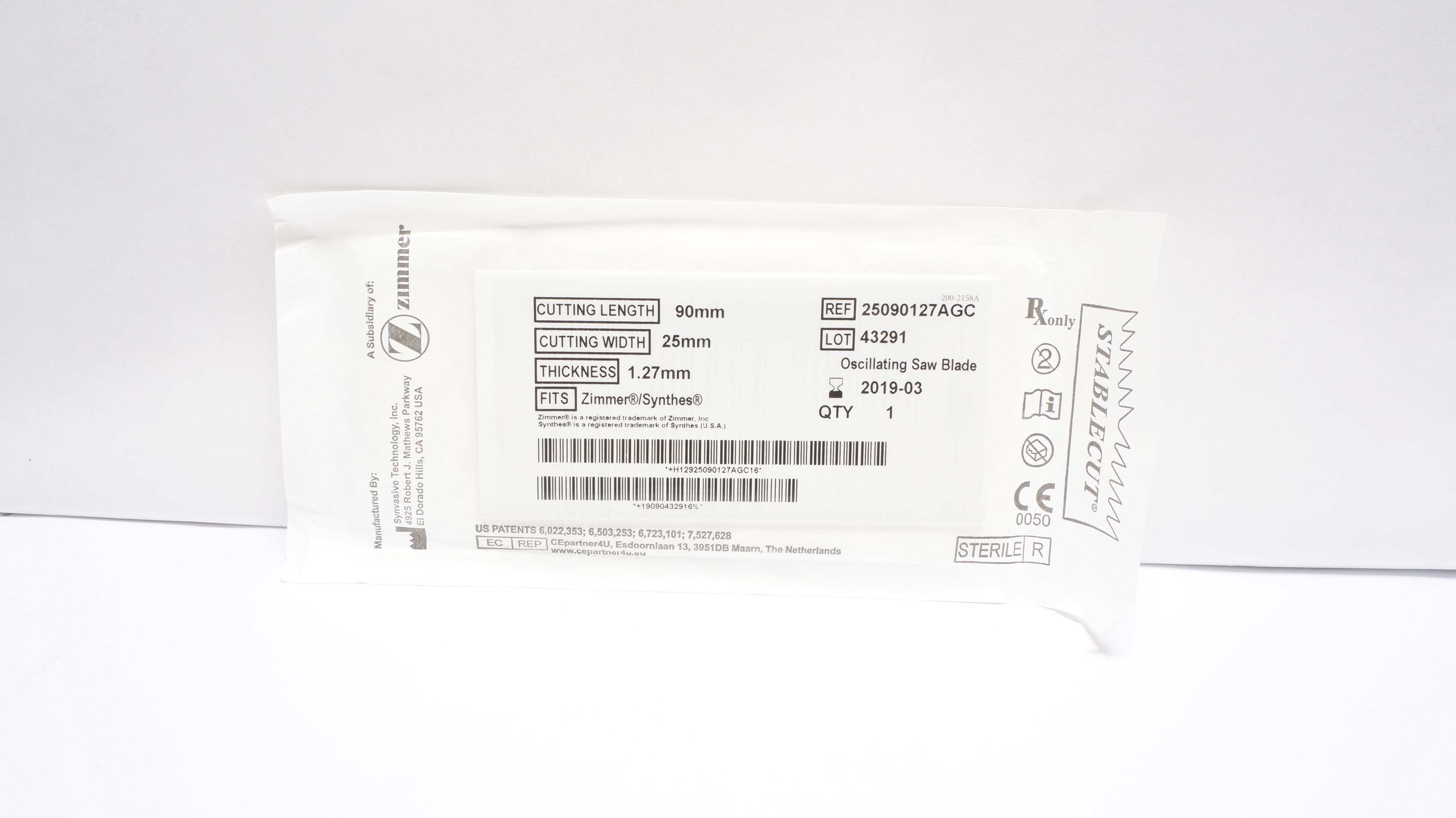 Zimmer 25090127AGC STABLECUT Surgical Saw Blade 90 x 25 x 1.27mm (x)