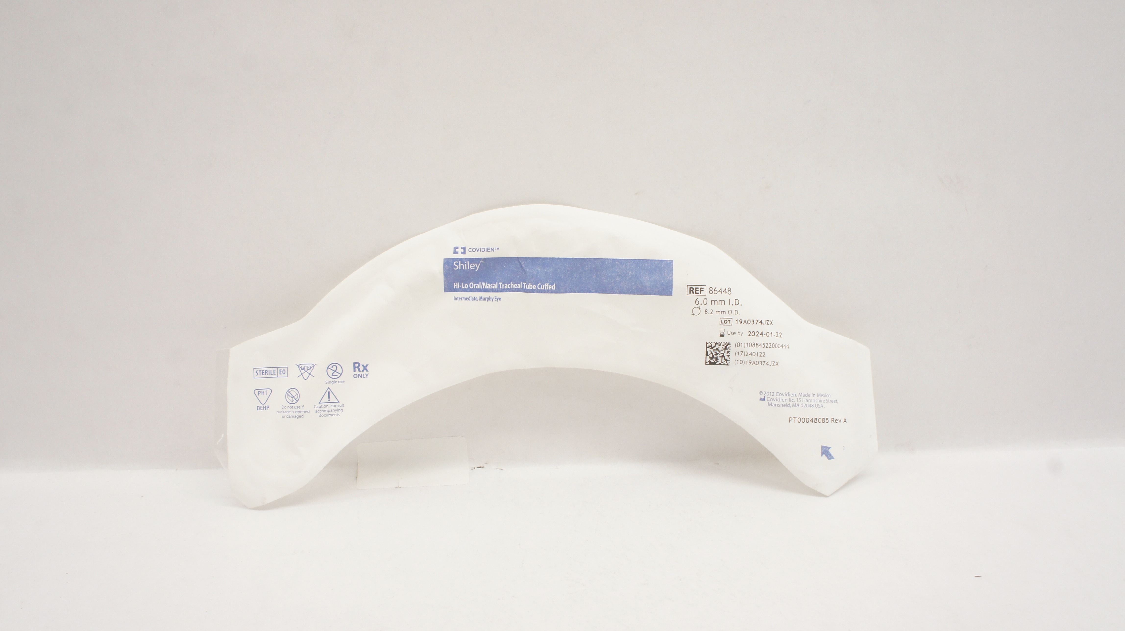 Covidien 86448 Shiley Hi-Lo Oral/Nasal Tracheal Tube Cuffed 6.0mm ID x 8.2mm OD