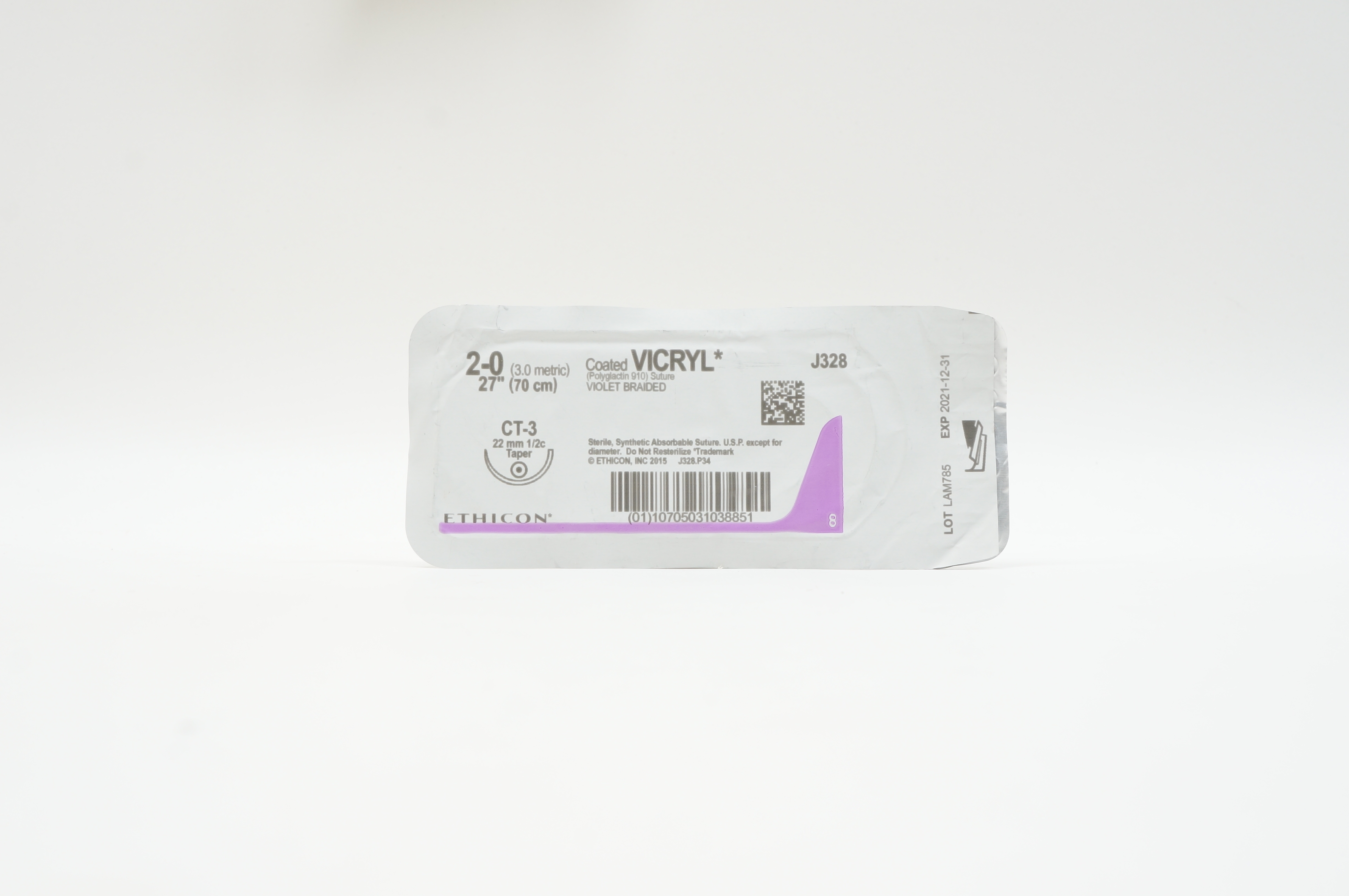 Ethicon J328 2-0 VICRYL, CT-3, 22mm 1/2c Taper, 27inch