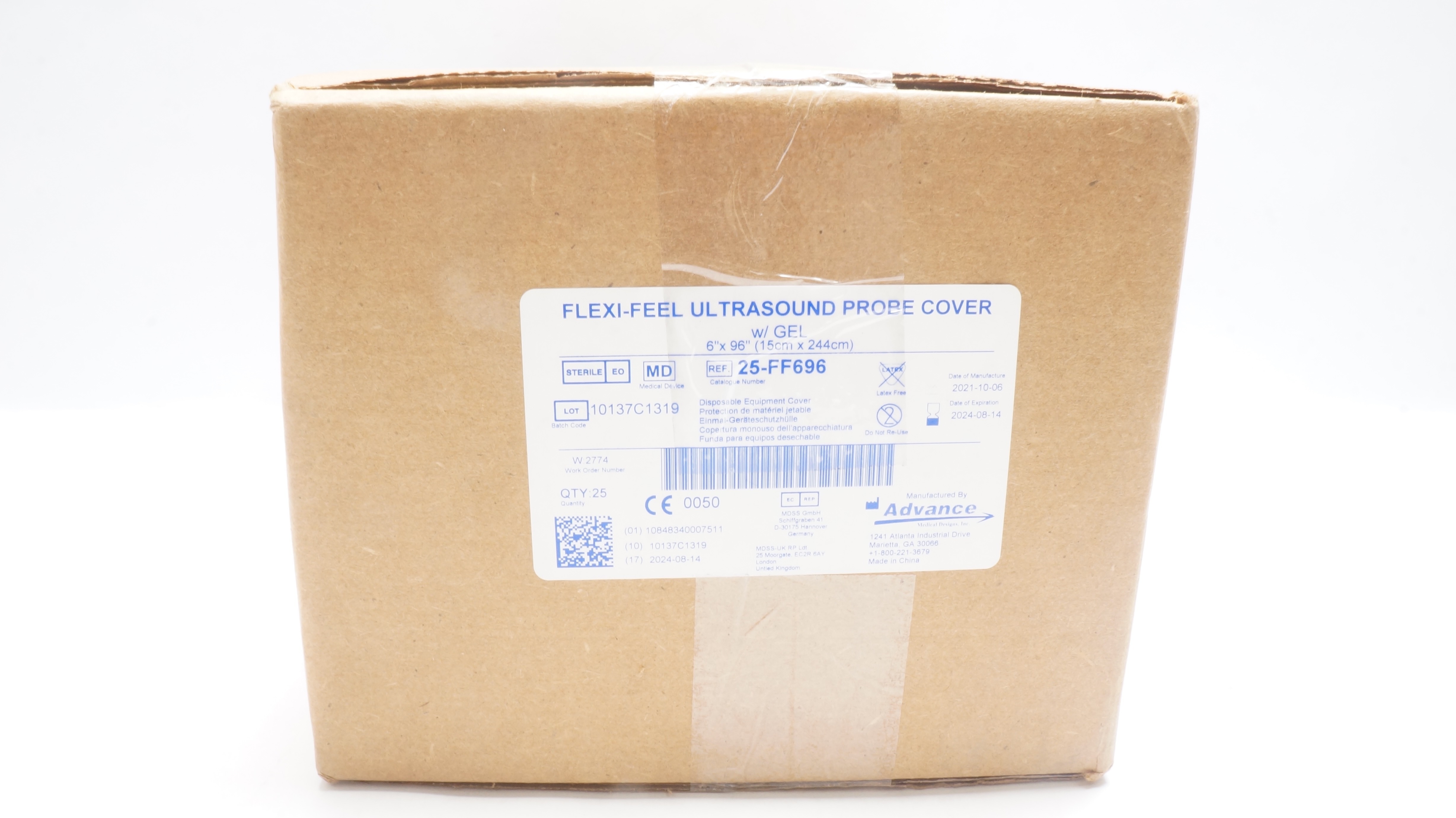 Advance 25-FF696 Flexi-Feel Ultrasound Probe Cover w/Gel 6 x 96inch(x)-Box of 25