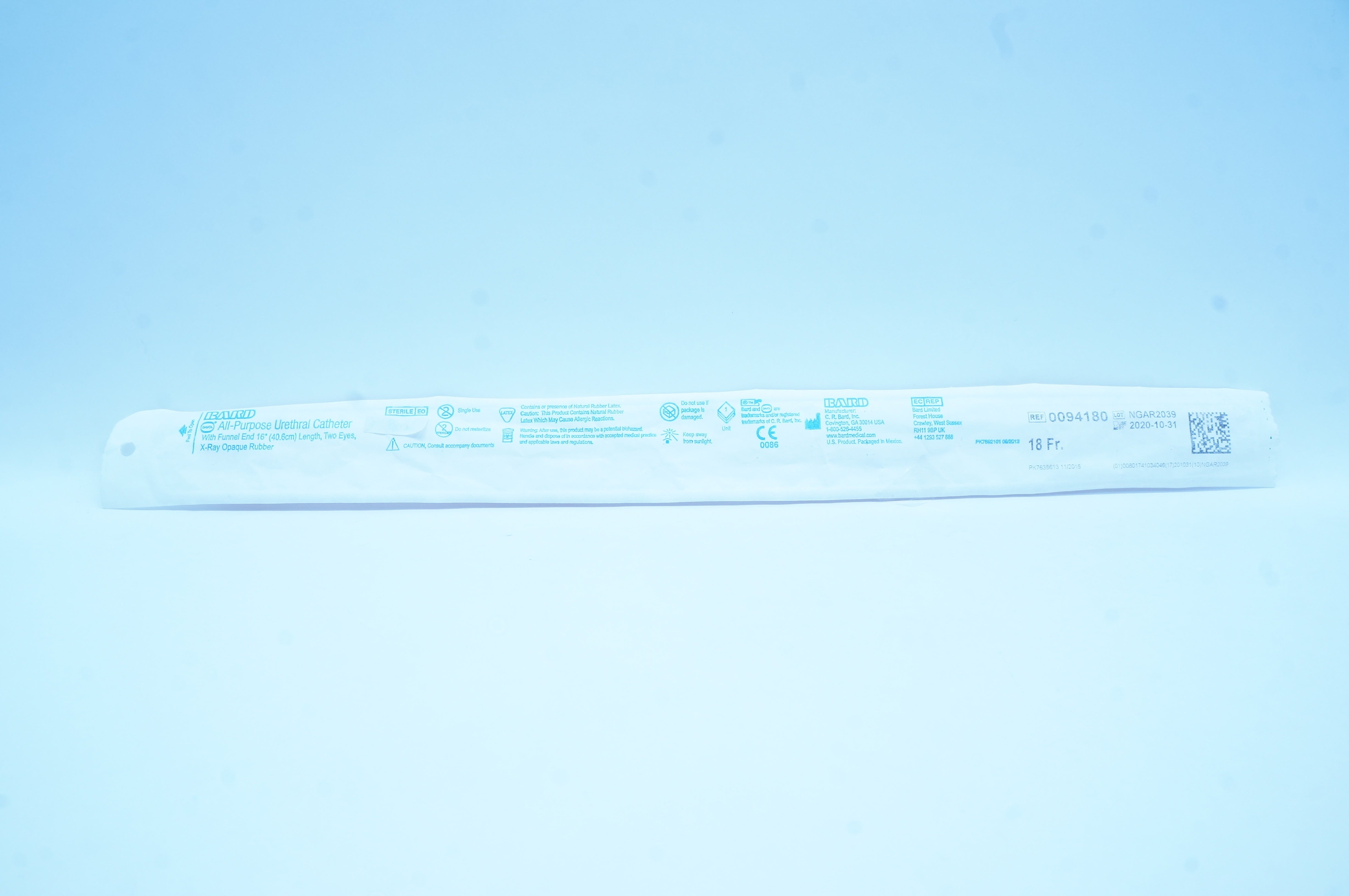 Bard 0094180 Davol All-Purpose Urethral Cath. 18Fr x 16 inch Funnel End (x)