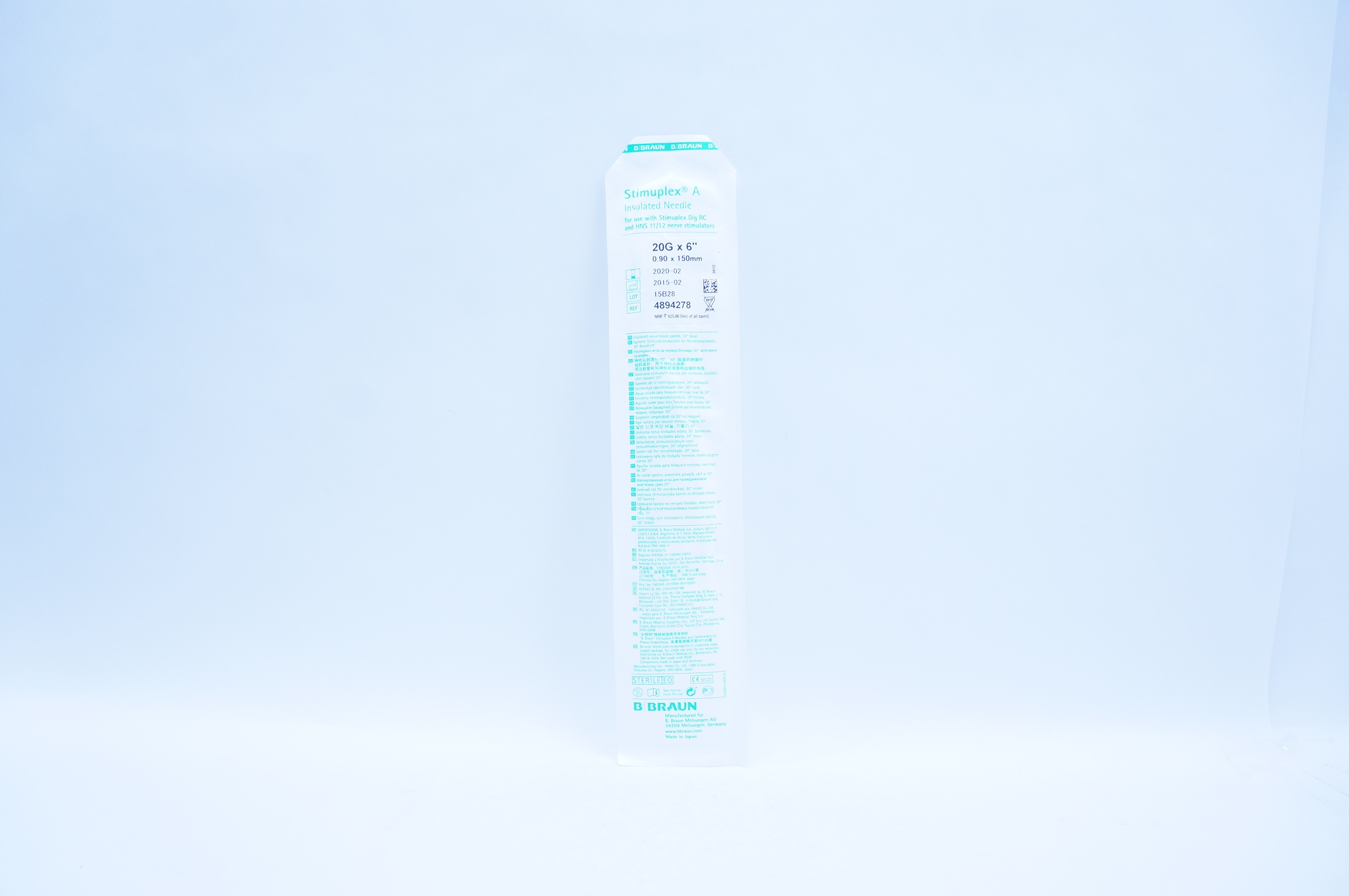 Braun 4894278 Stimuplex A Insulated Ndle. 20G x 6inch (x)