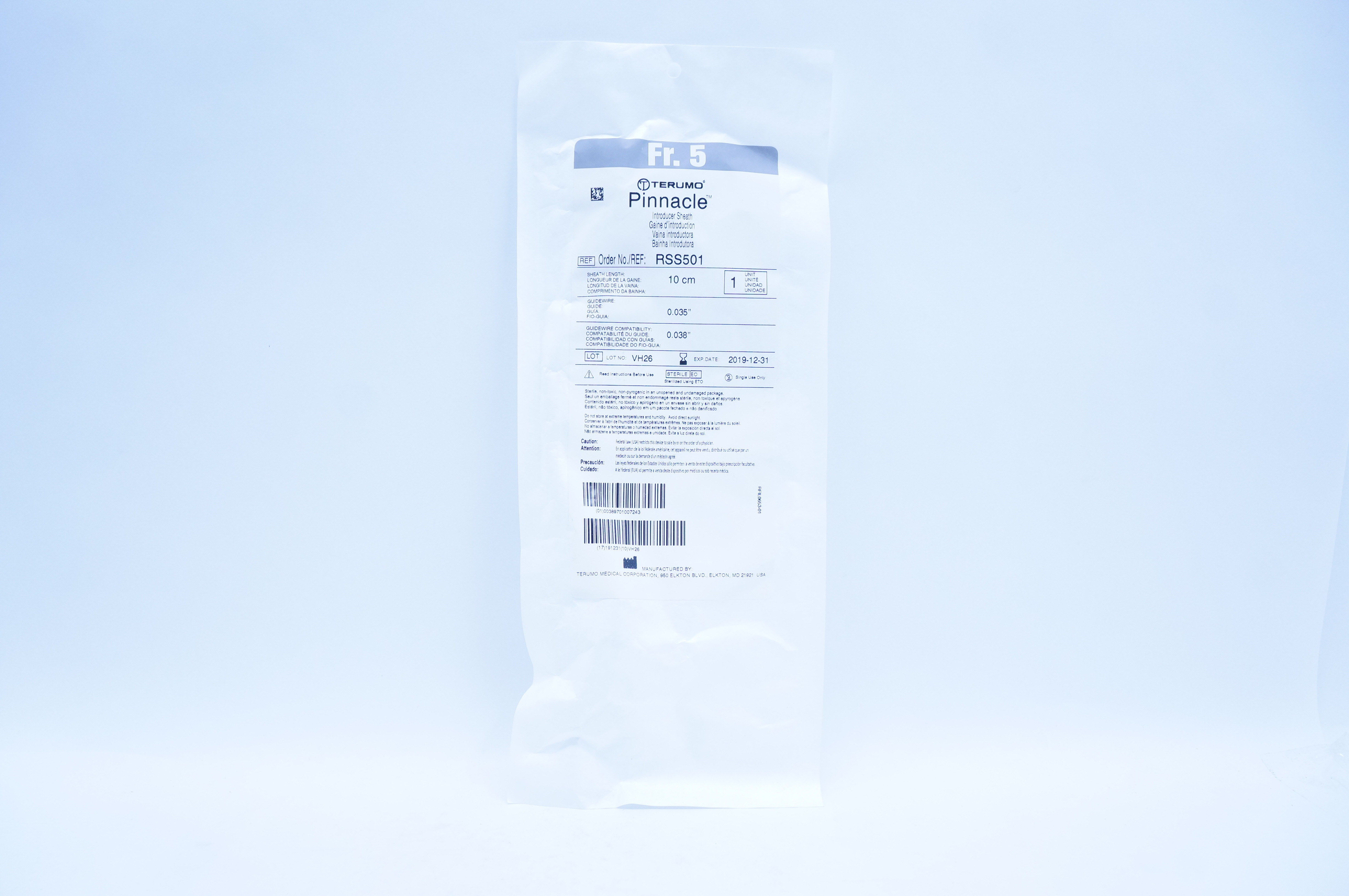 Terumo RSS501 Pinnacle Introducer Sheath 5 Fr. 10cm x 0.035inch x 0.038inch (x)